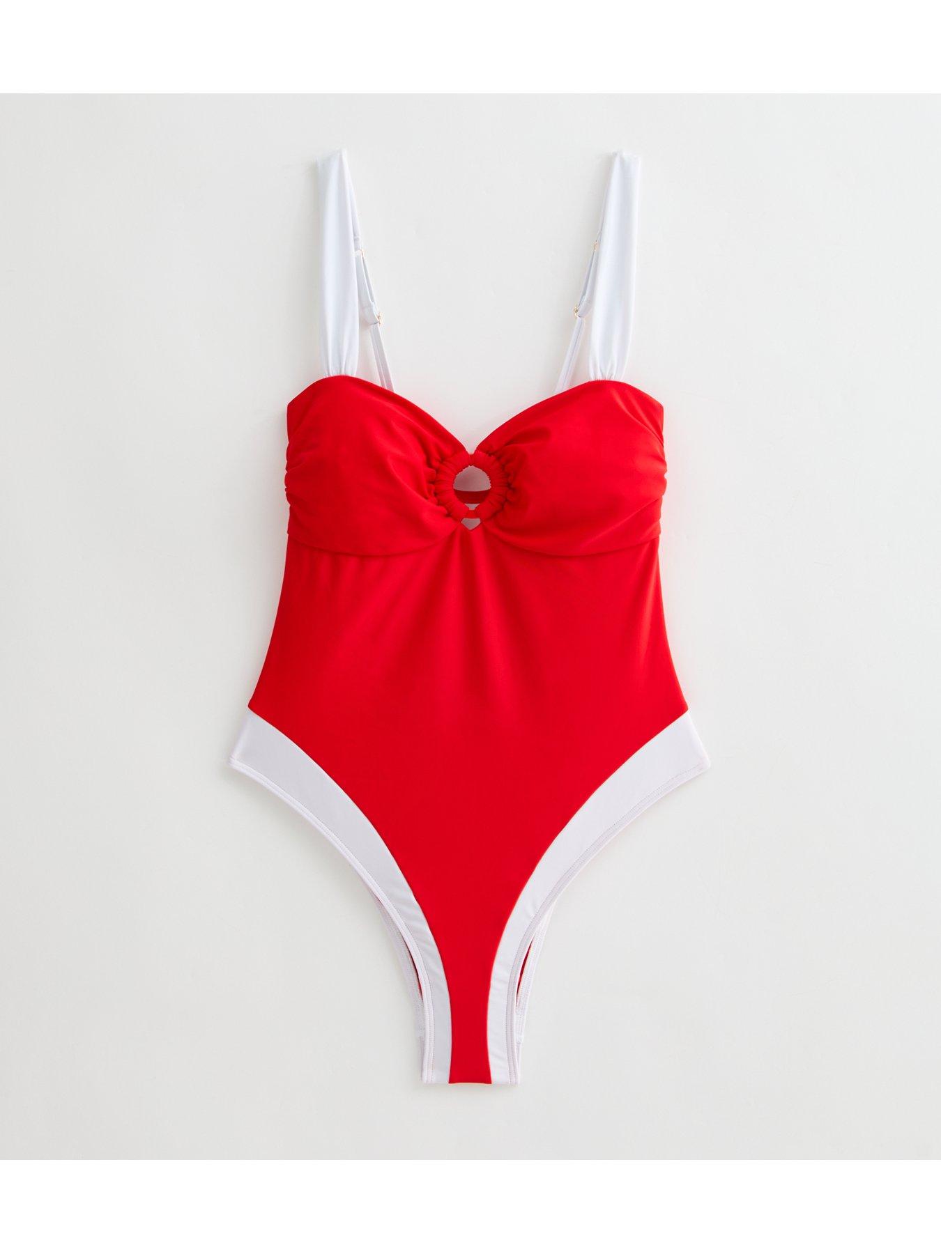  image of new-look-red-contrast-trim-ring-front-swimsuit