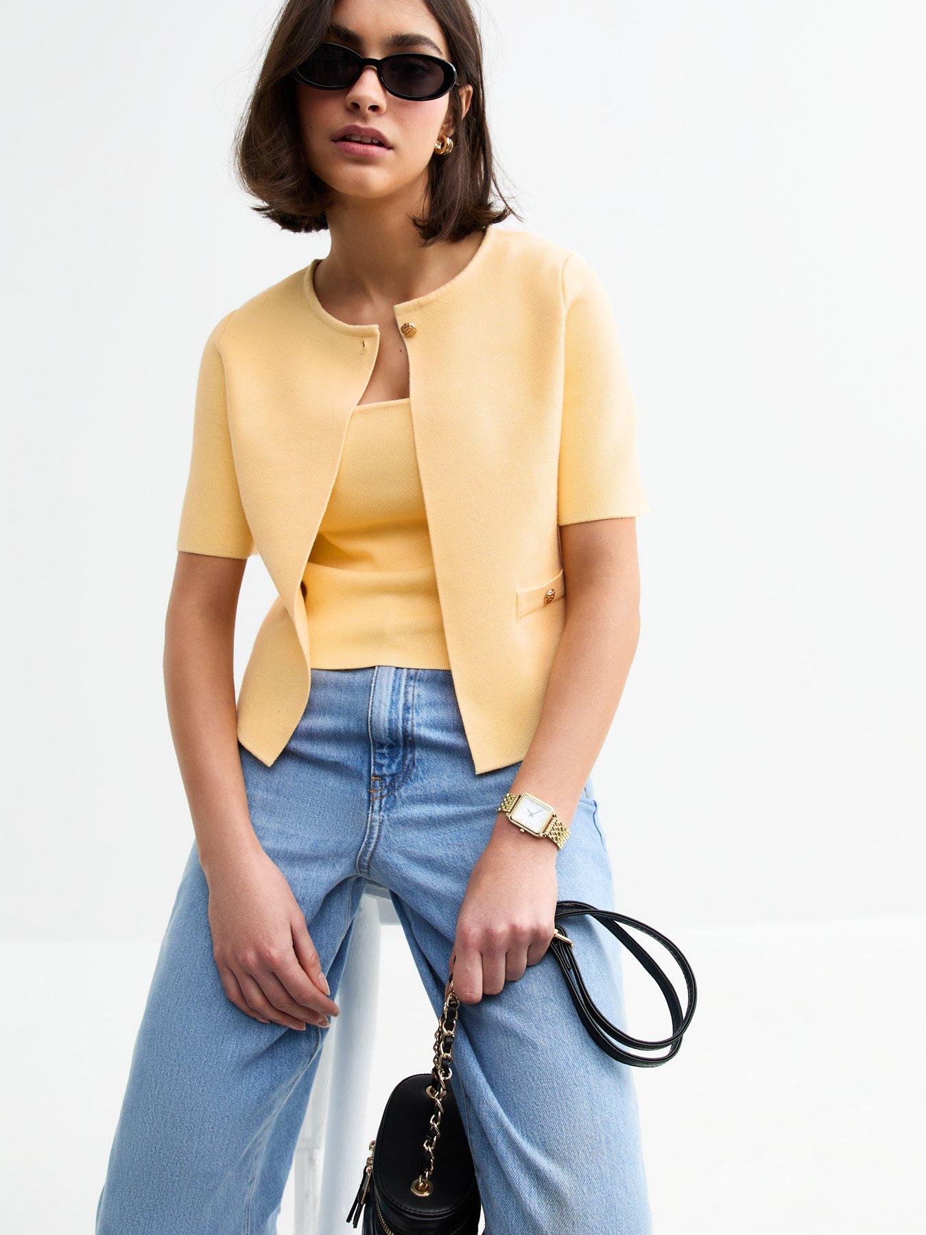 new-look-yellow-short-sleeve-button-cardigan