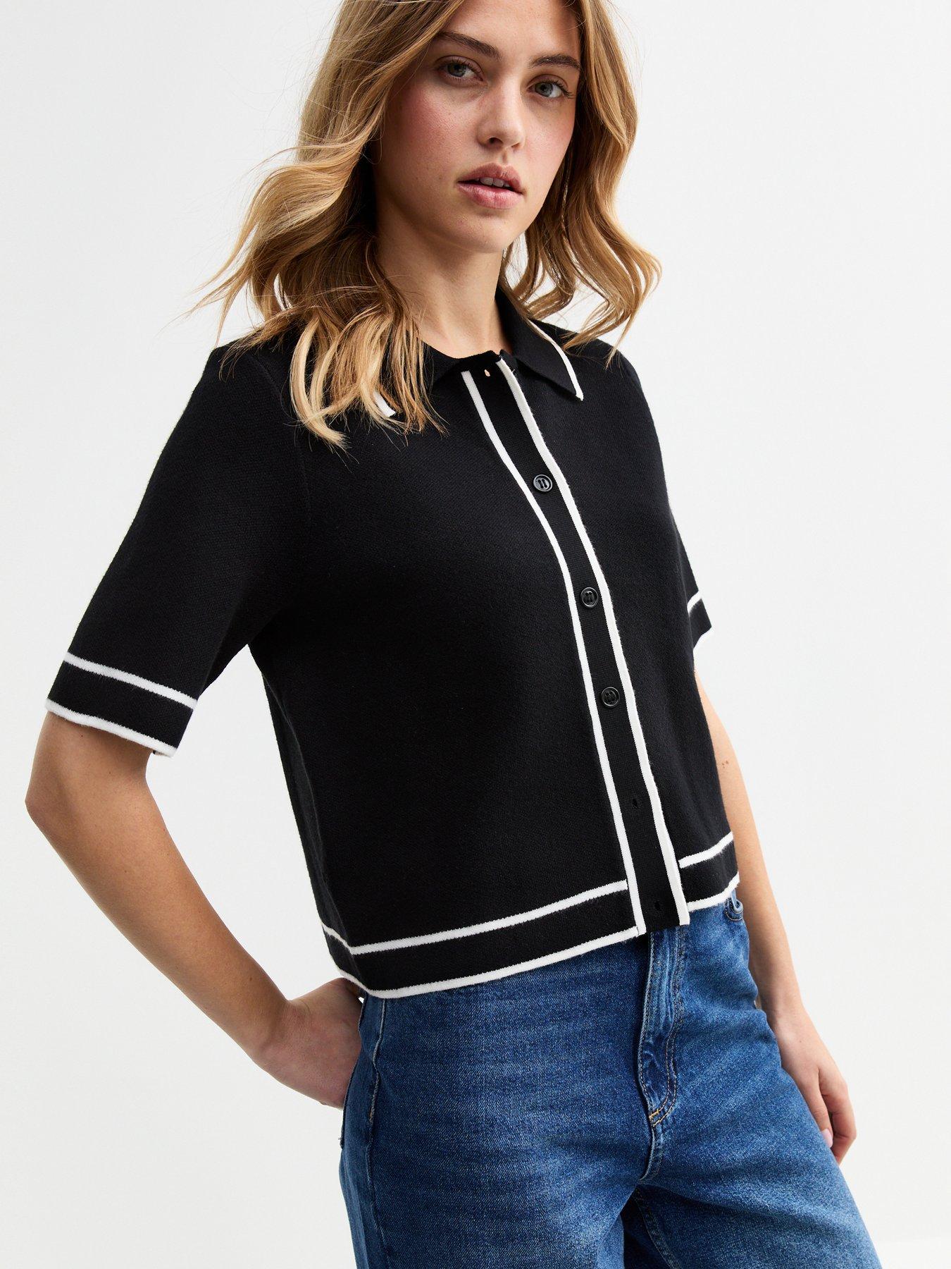 undefined Compact Knit Polo Collar Jacket - Black