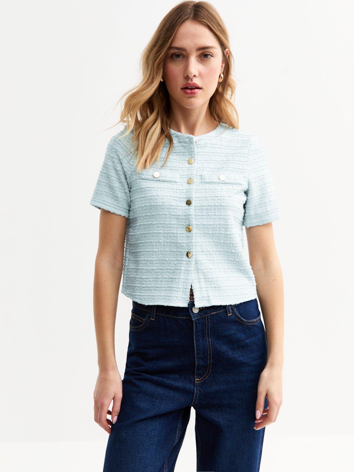 New Look Boucle Button Up Top - Blue