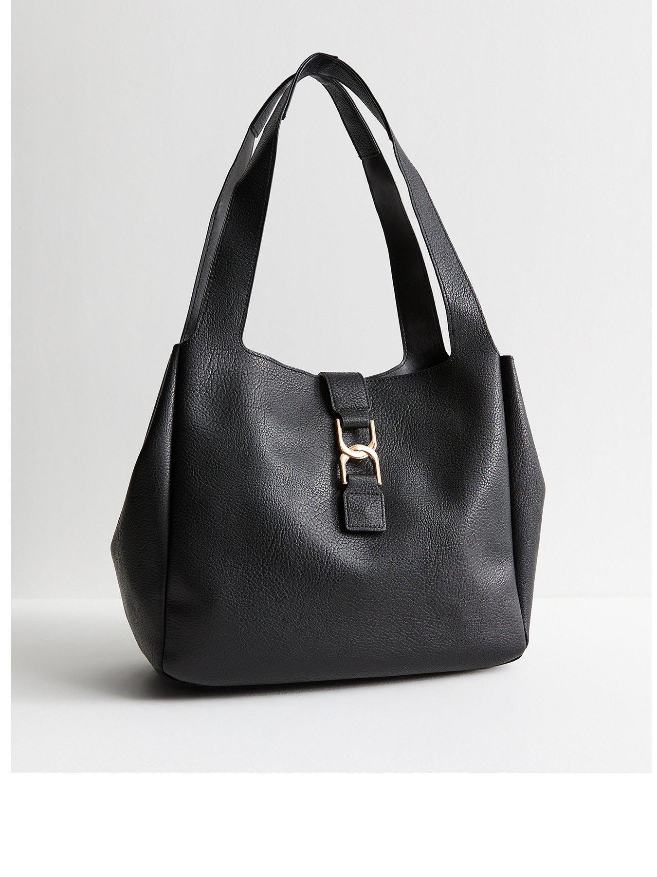new-look-black-faux-leather-link-detail-hobo-shoulder-bag