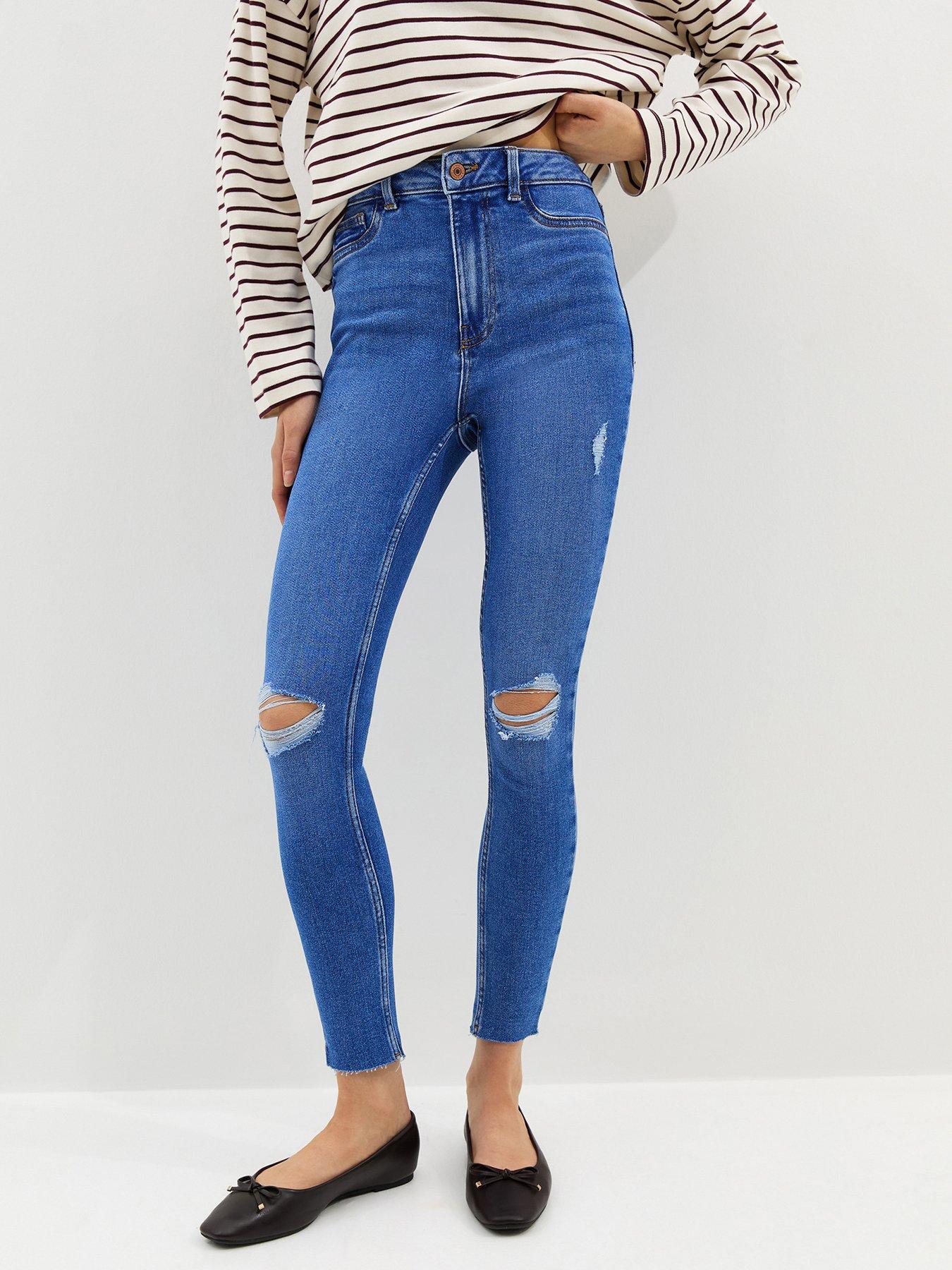 New Look Blue Ripped Hallie Skinny Jeans