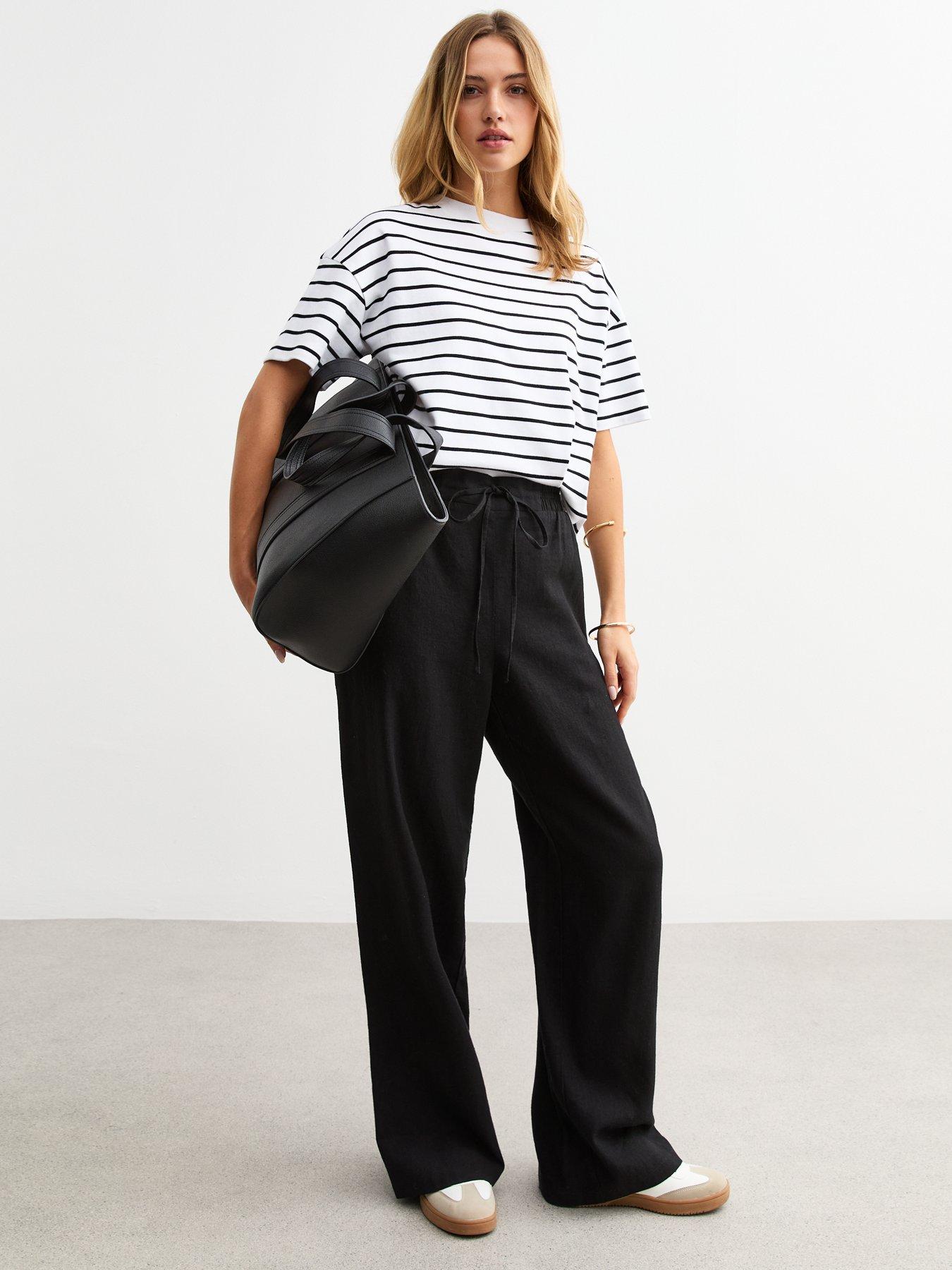  image of new-look-linen-blend-drawstring-waist-trousers-black