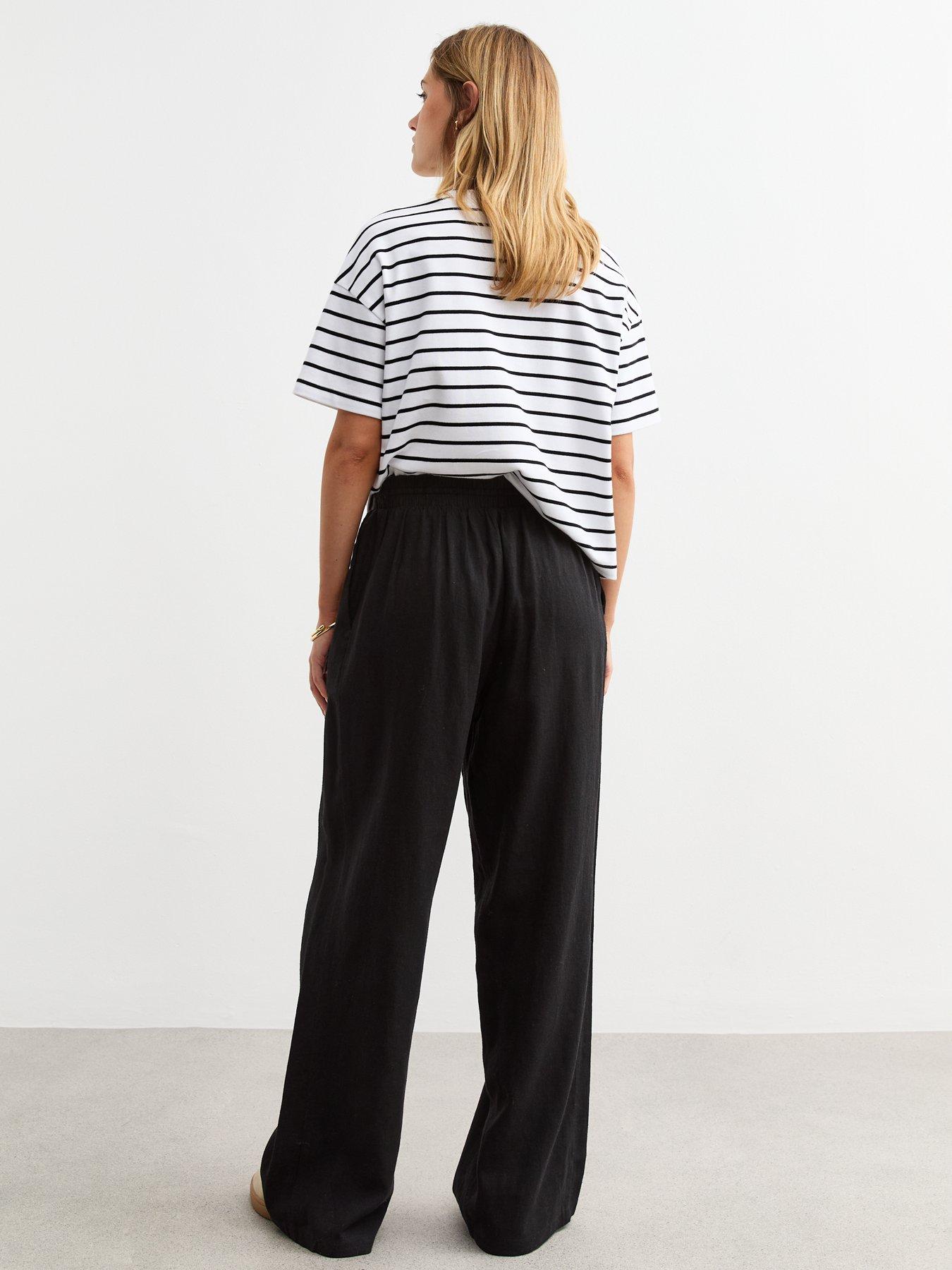  image of new-look-linen-blend-drawstring-waist-trousers-black