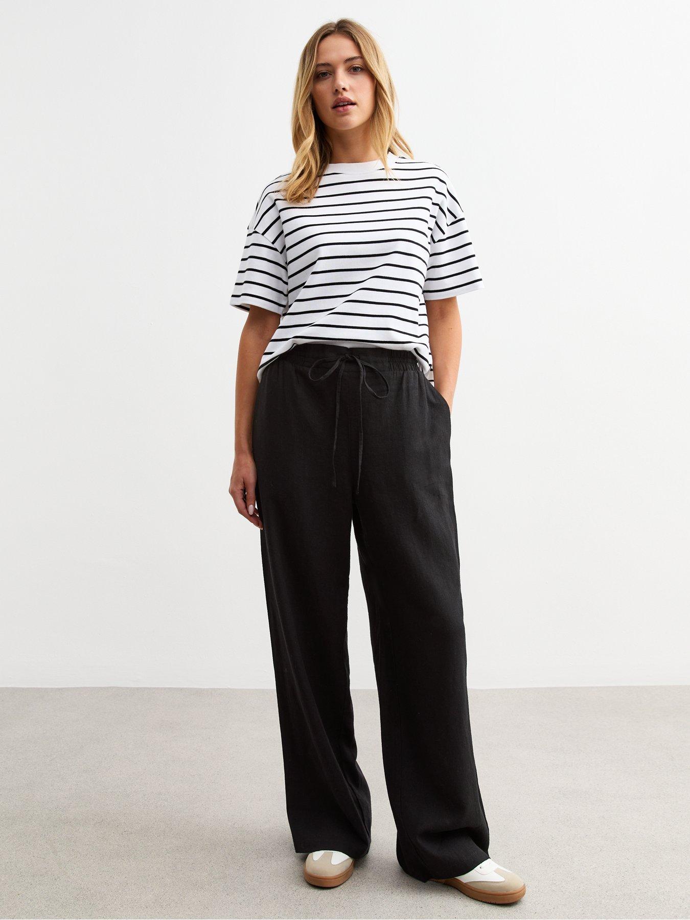  image of new-look-linen-blend-drawstring-waist-trousers-black