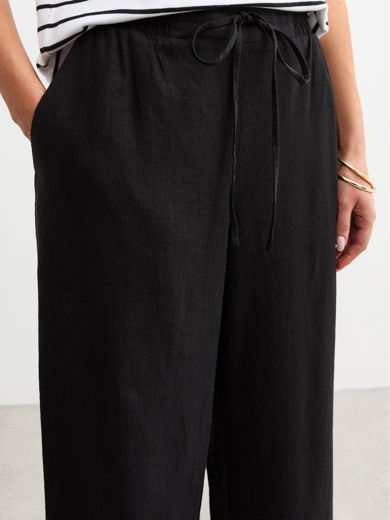  image of new-look-linen-blend-drawstring-waist-trousers-black