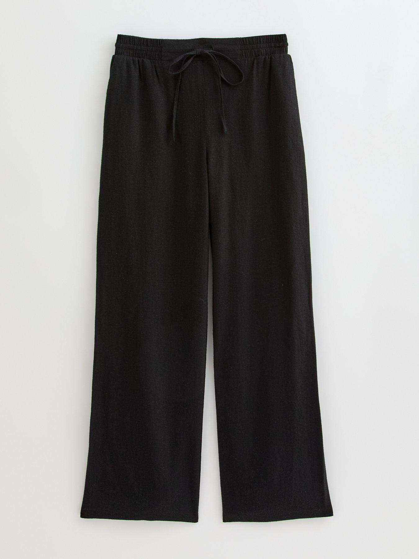  image of new-look-linen-blend-drawstring-waist-trousers-black