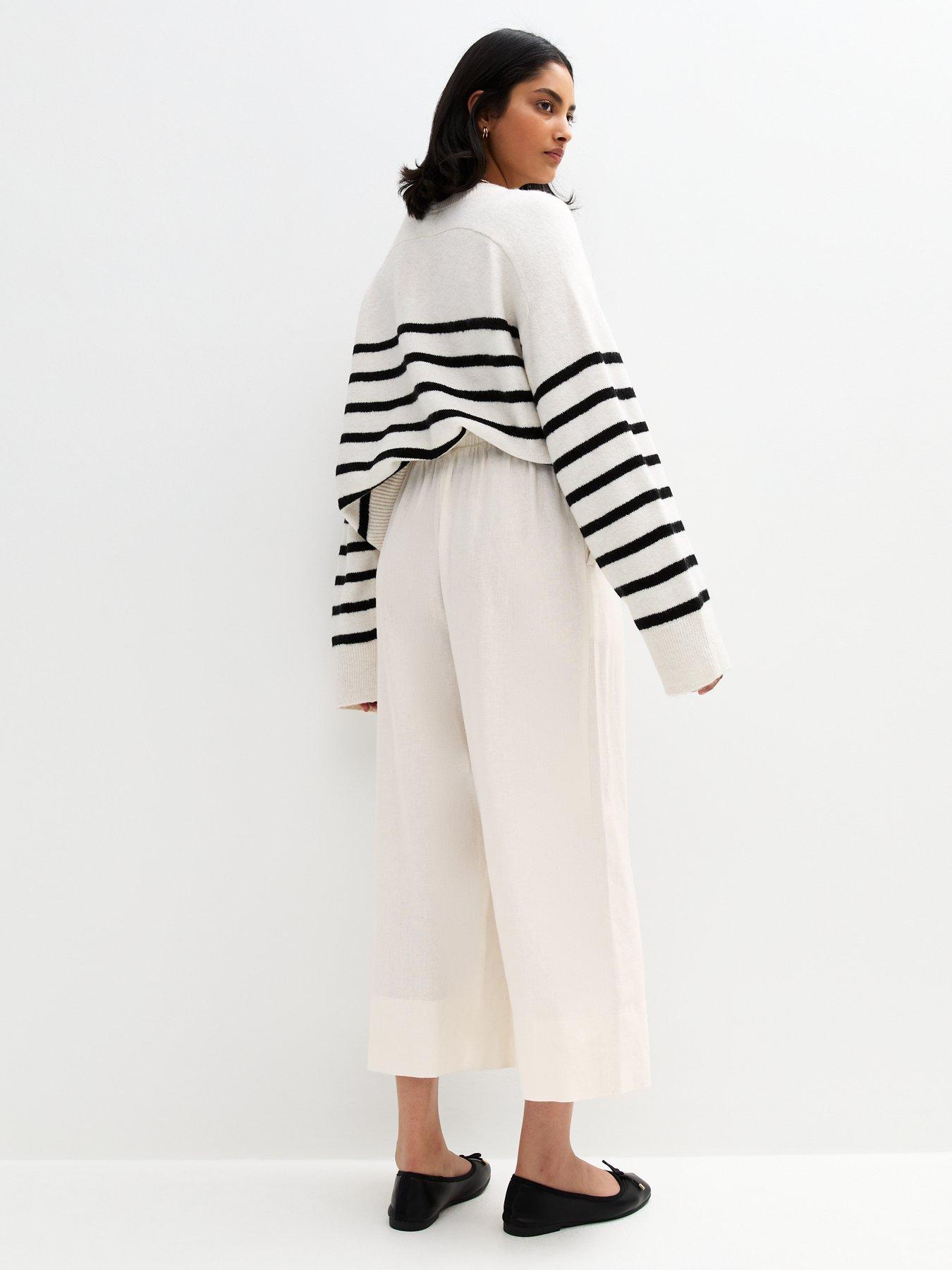  image of new-look-white-linen-blend-cropped-trousers