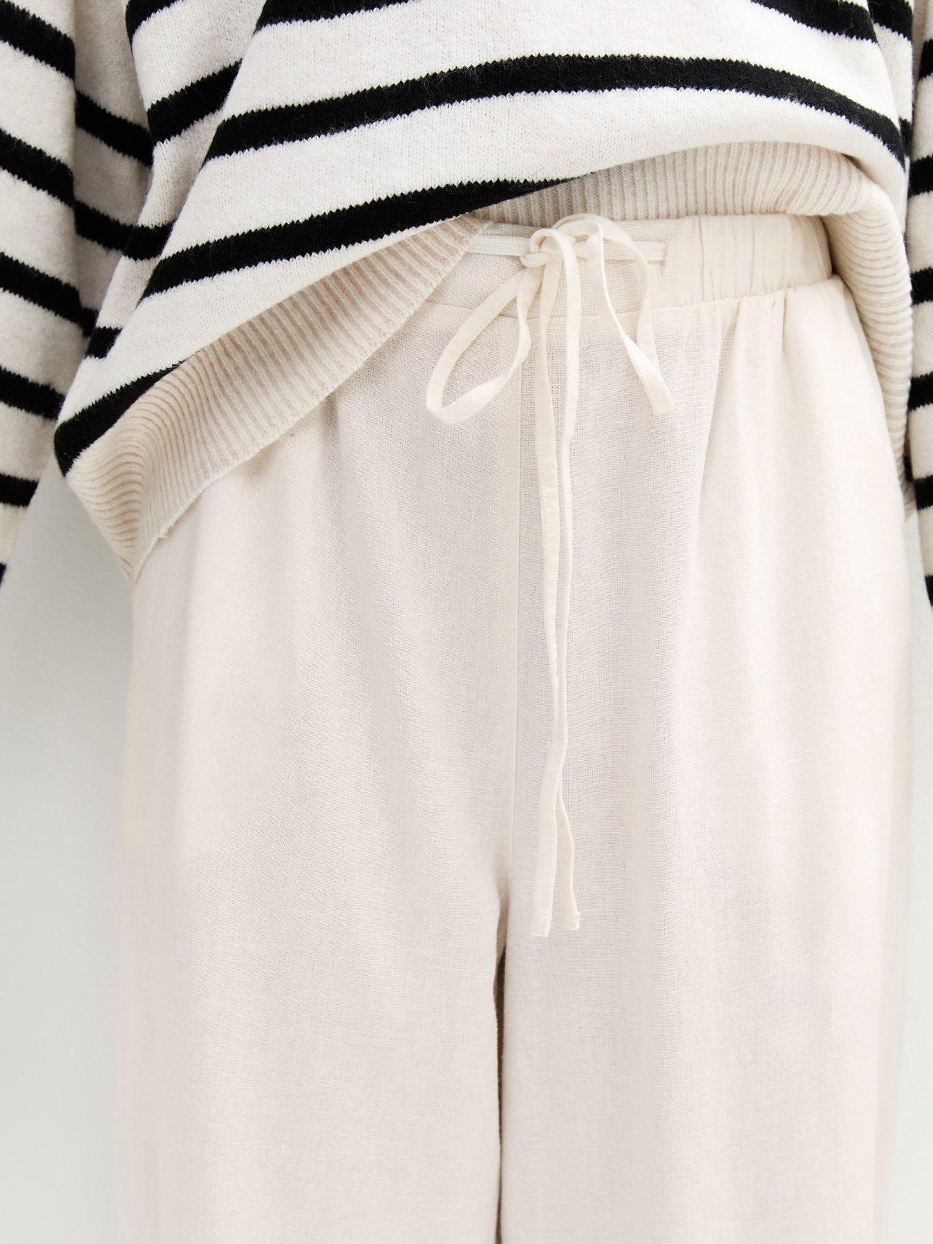  image of new-look-white-linen-blend-cropped-trousers