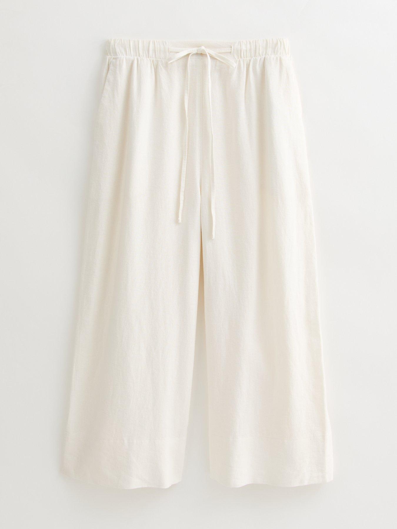  image of new-look-white-linen-blend-cropped-trousers