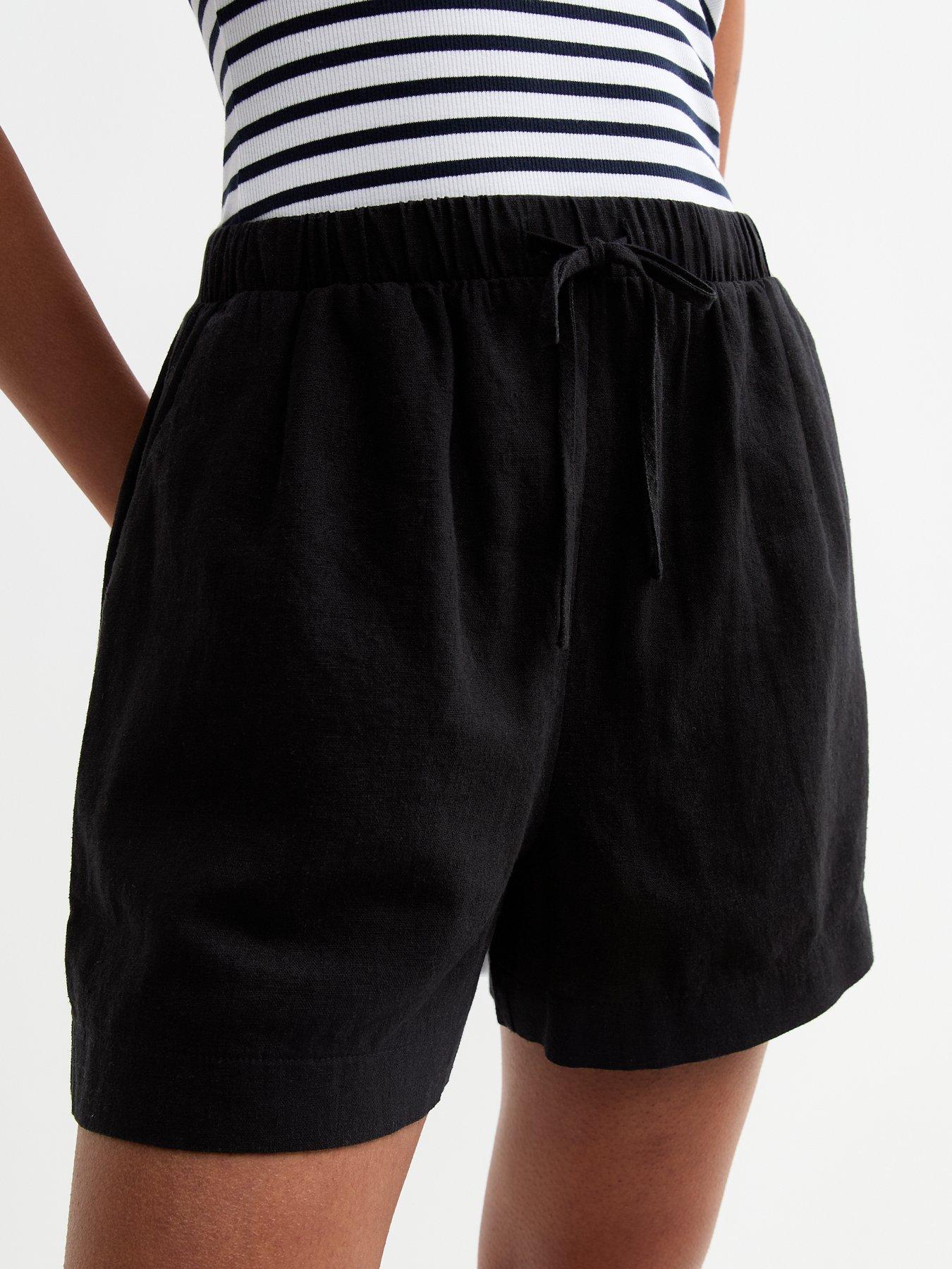 new-look-black-linen-blend-drawstring-waist-shorts