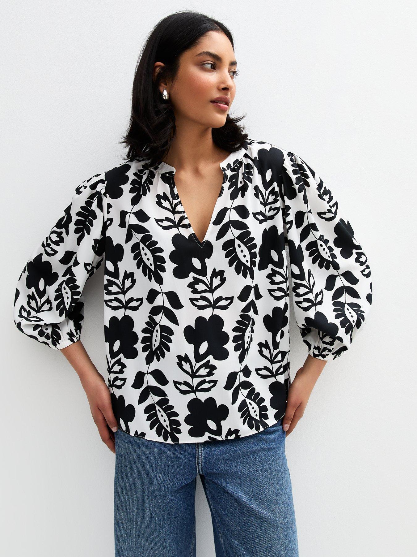  image of new-look-white-floral-print-v-neck-top