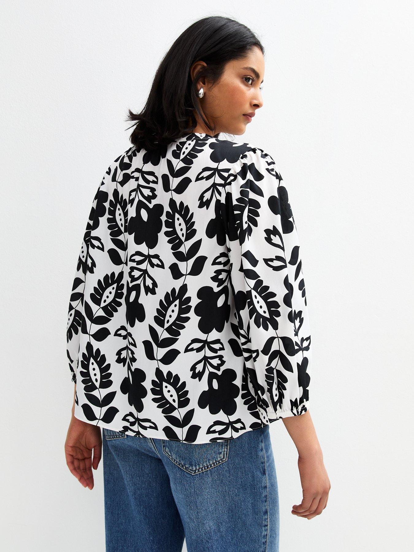  image of new-look-white-floral-print-v-neck-top