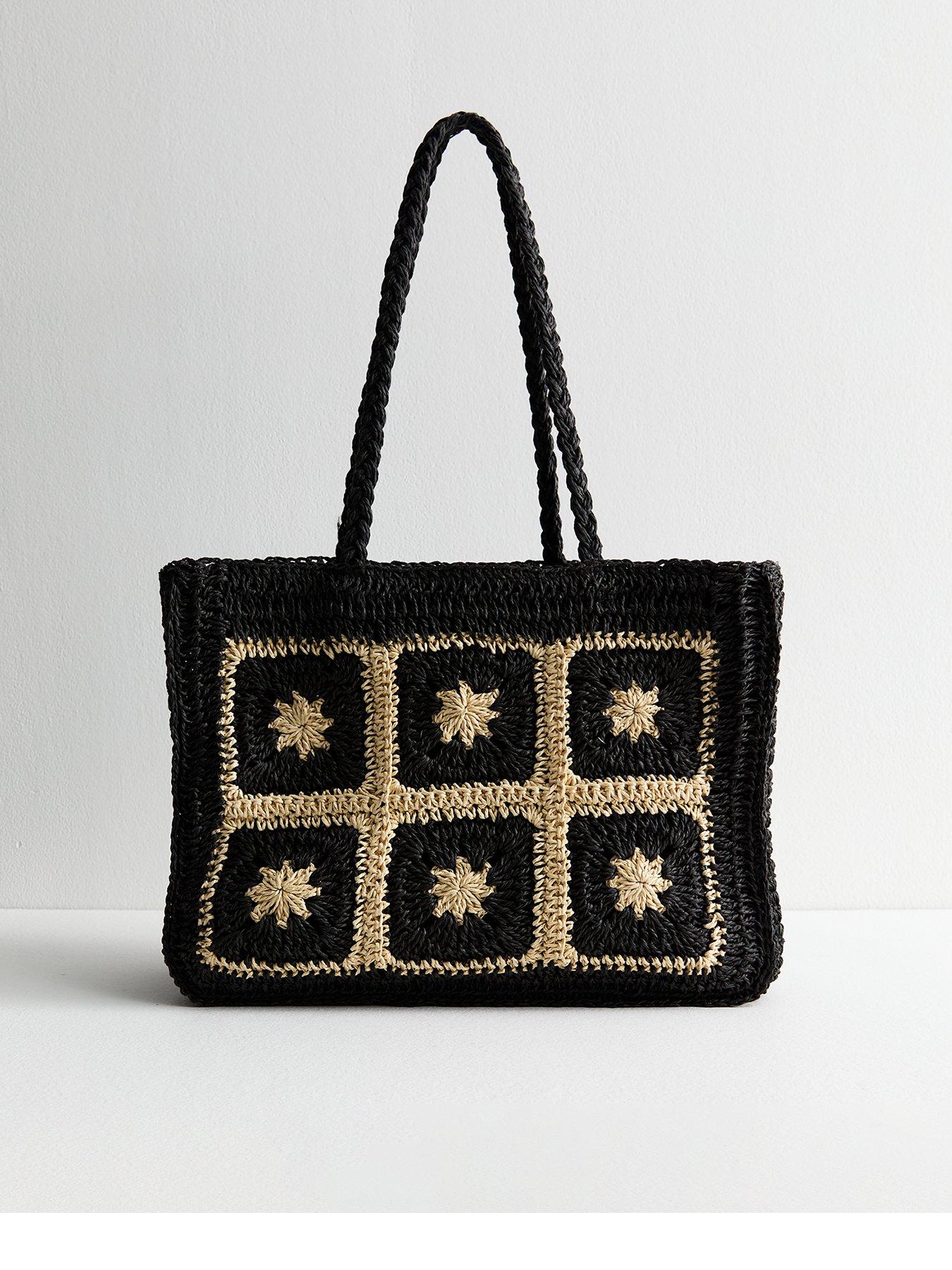 undefined Faro Flower Raffia Tote - Black