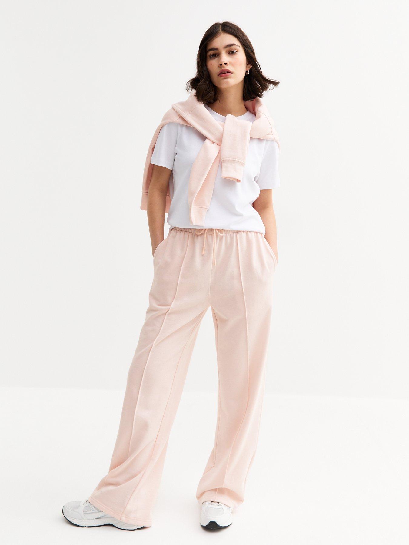 undefined Pink Pintuck Wide Leg Joggers