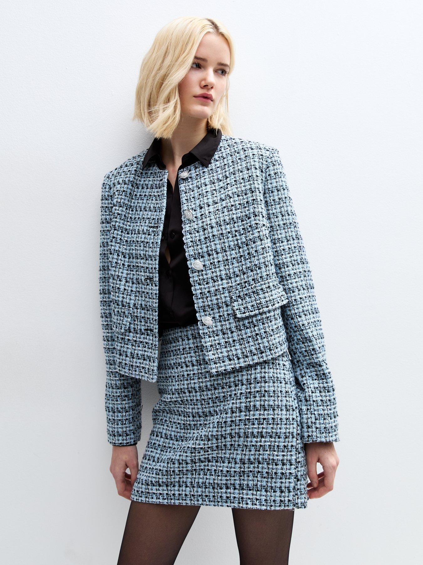 undefined Boucle Crew Neck Jacket - Blue