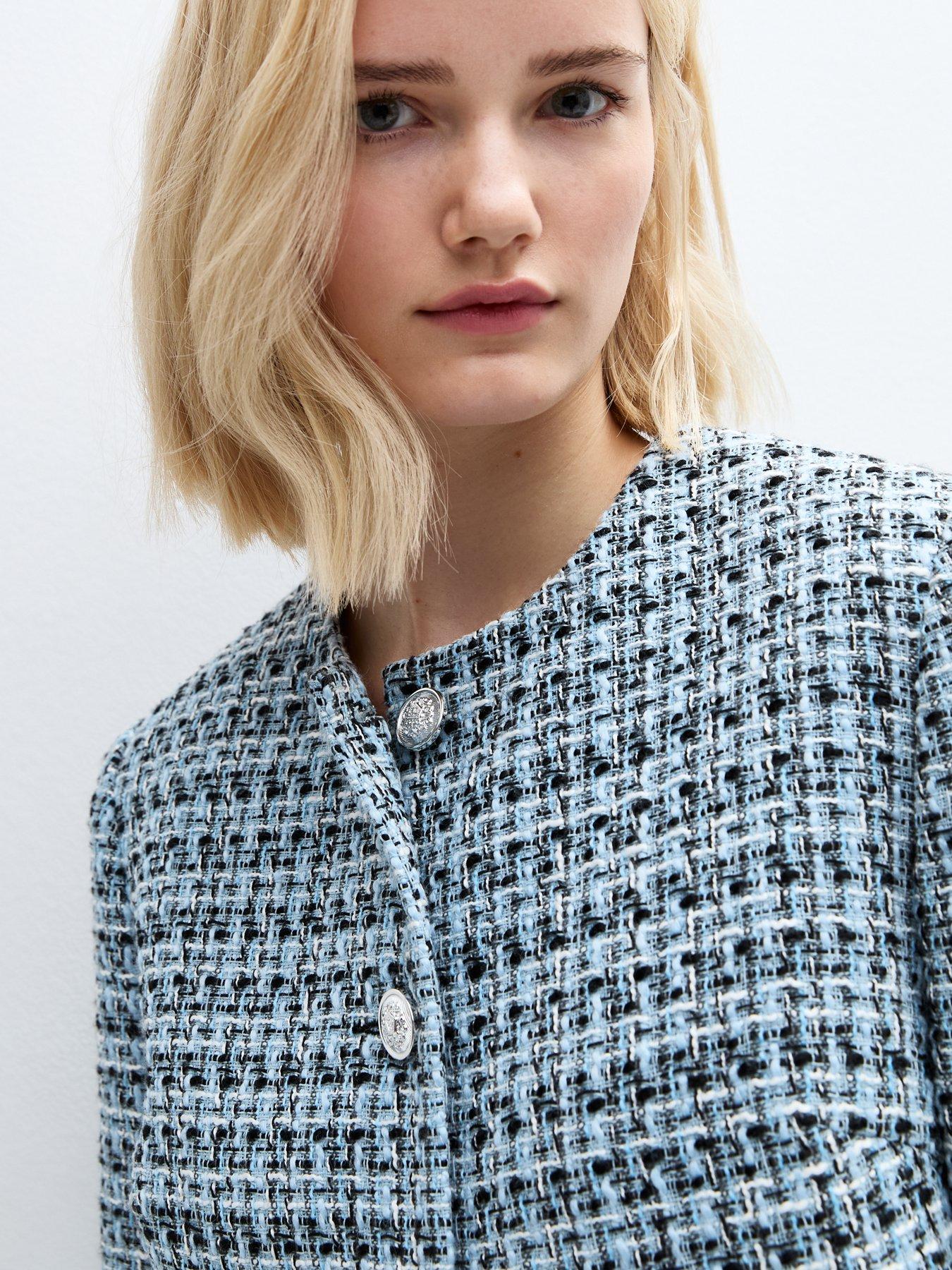 Image 4 of 5 of New Look Boucle Crew Neck Jacket - Blue