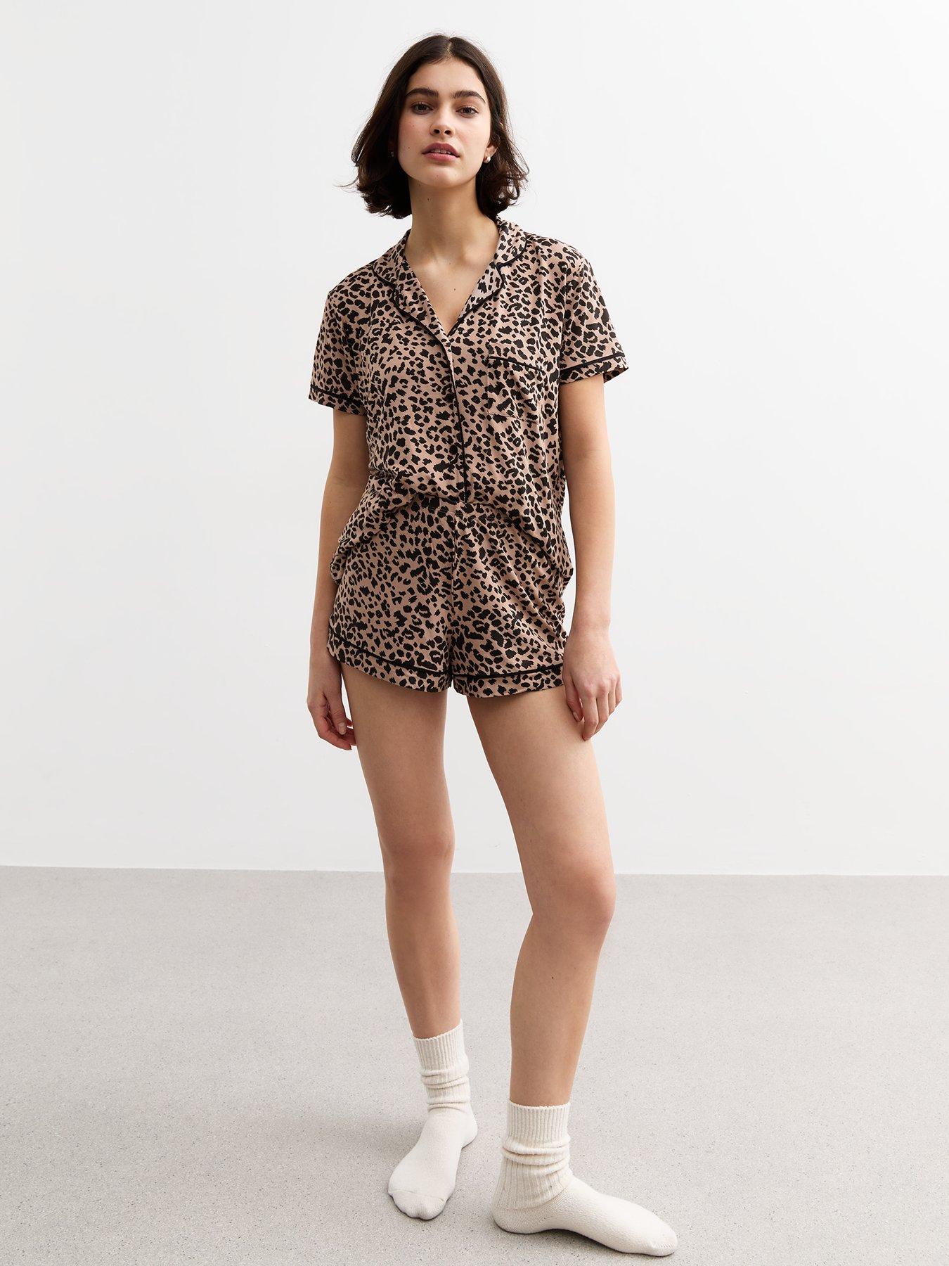 new-look-animal-print-short-pyjama-set-brown
