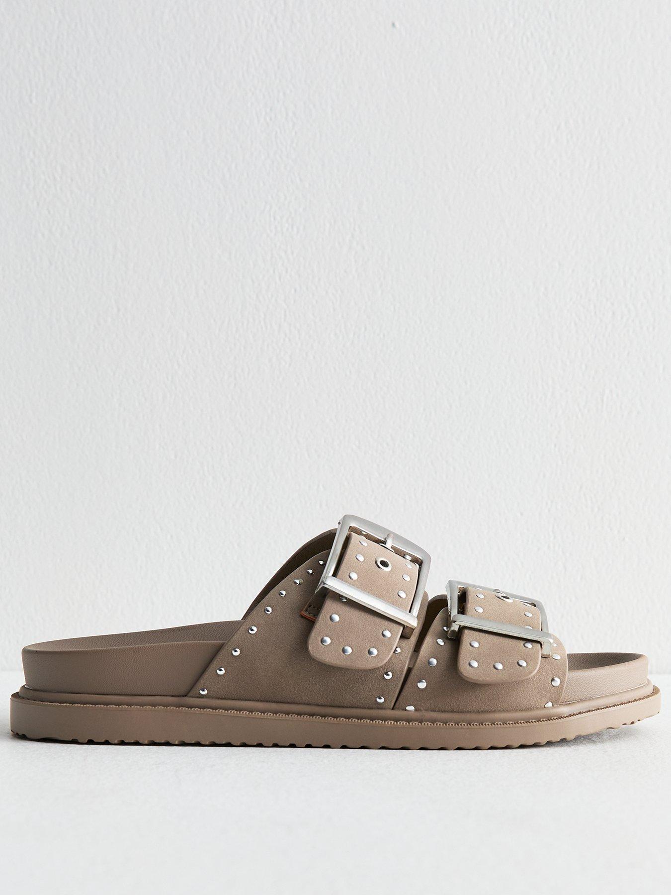  image of new-look-faux-suede-studded-sandals-light-brown