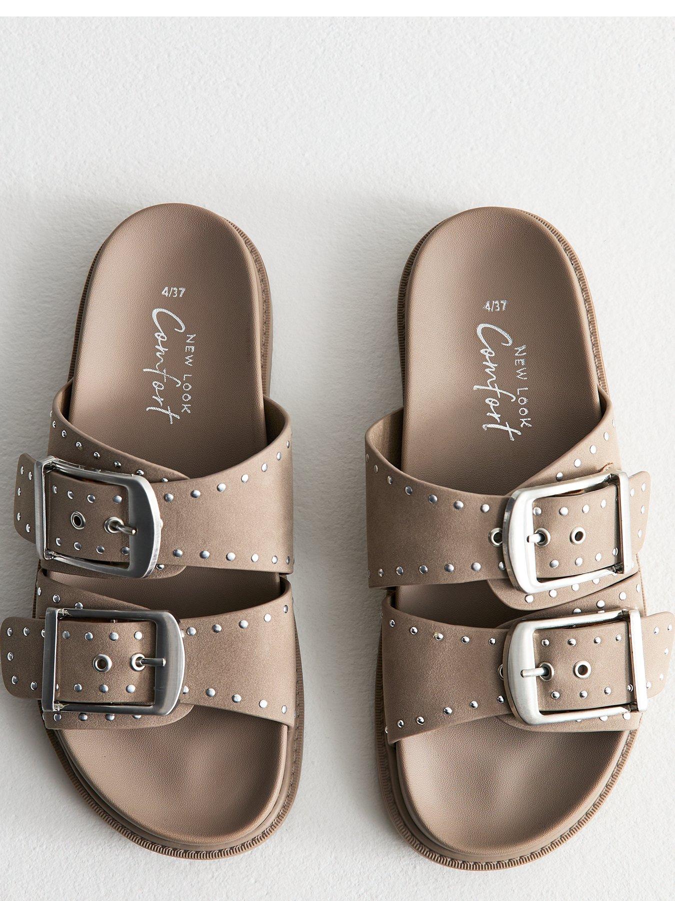  image of new-look-faux-suede-studded-sandals-light-brown