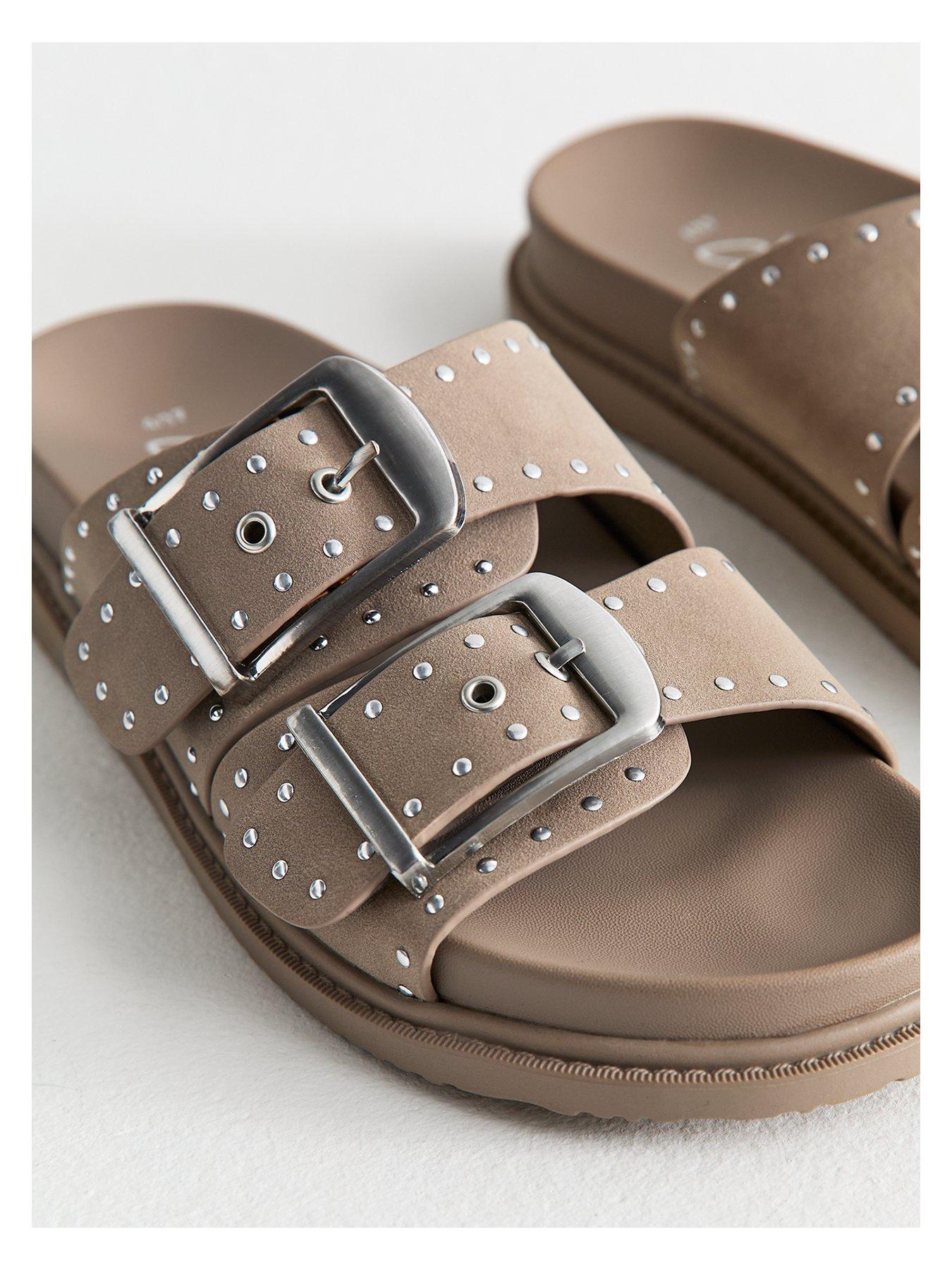  image of new-look-faux-suede-studded-sandals-light-brown