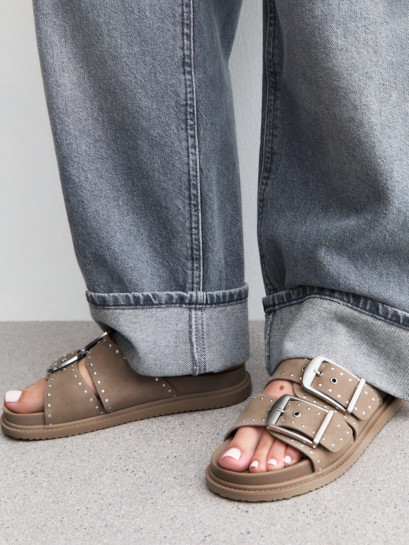  image of new-look-faux-suede-studded-sandals-light-brown