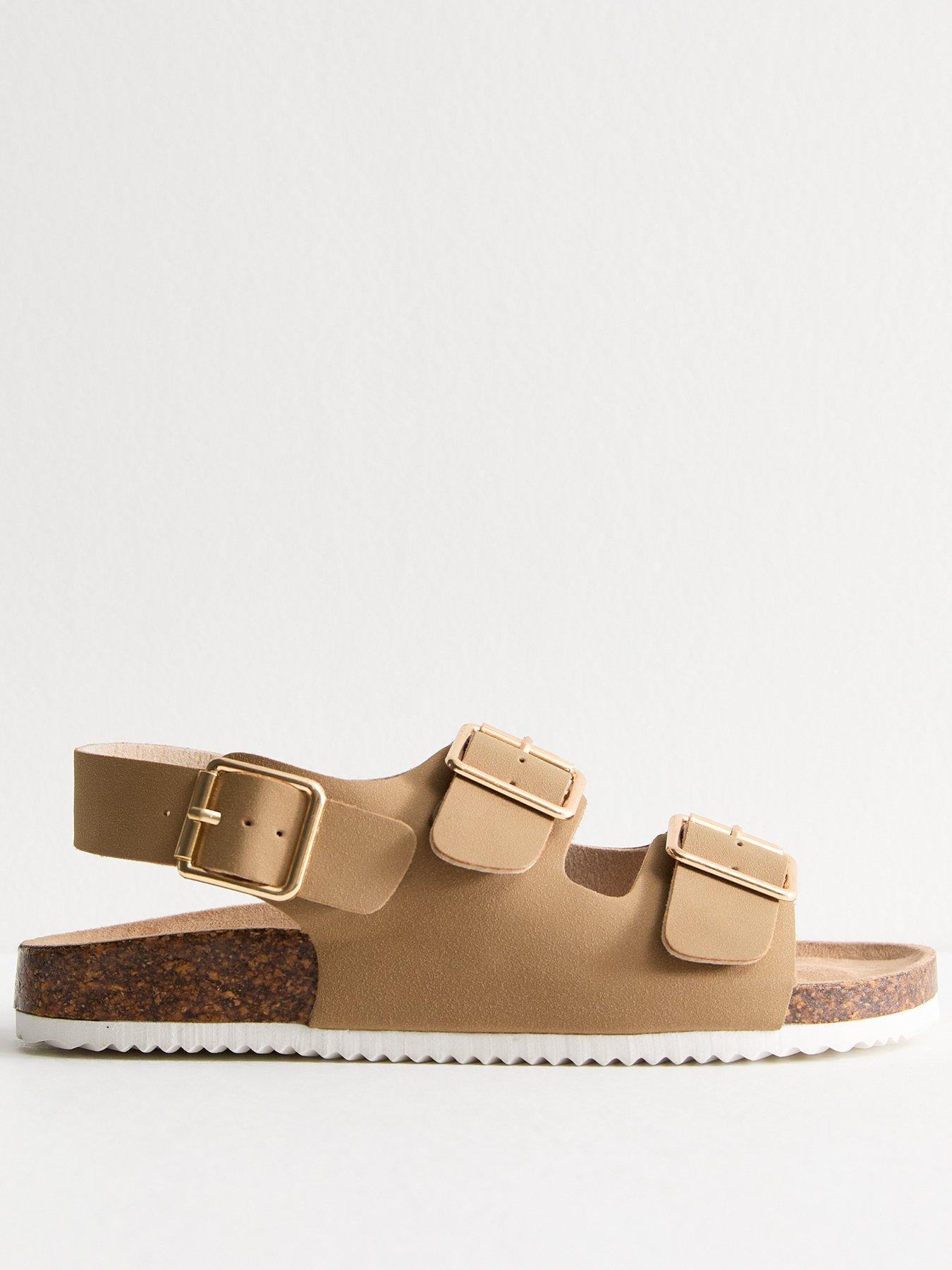 new-look-wide-fit-camel-buckled-flat-sandals