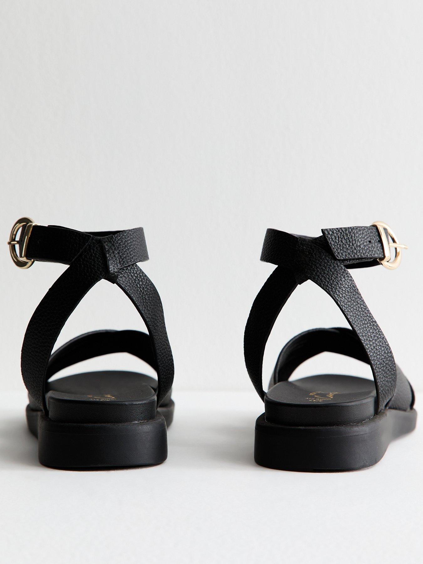  image of new-look-wide-fit-faux-leather-crossover-strap-sandals-black