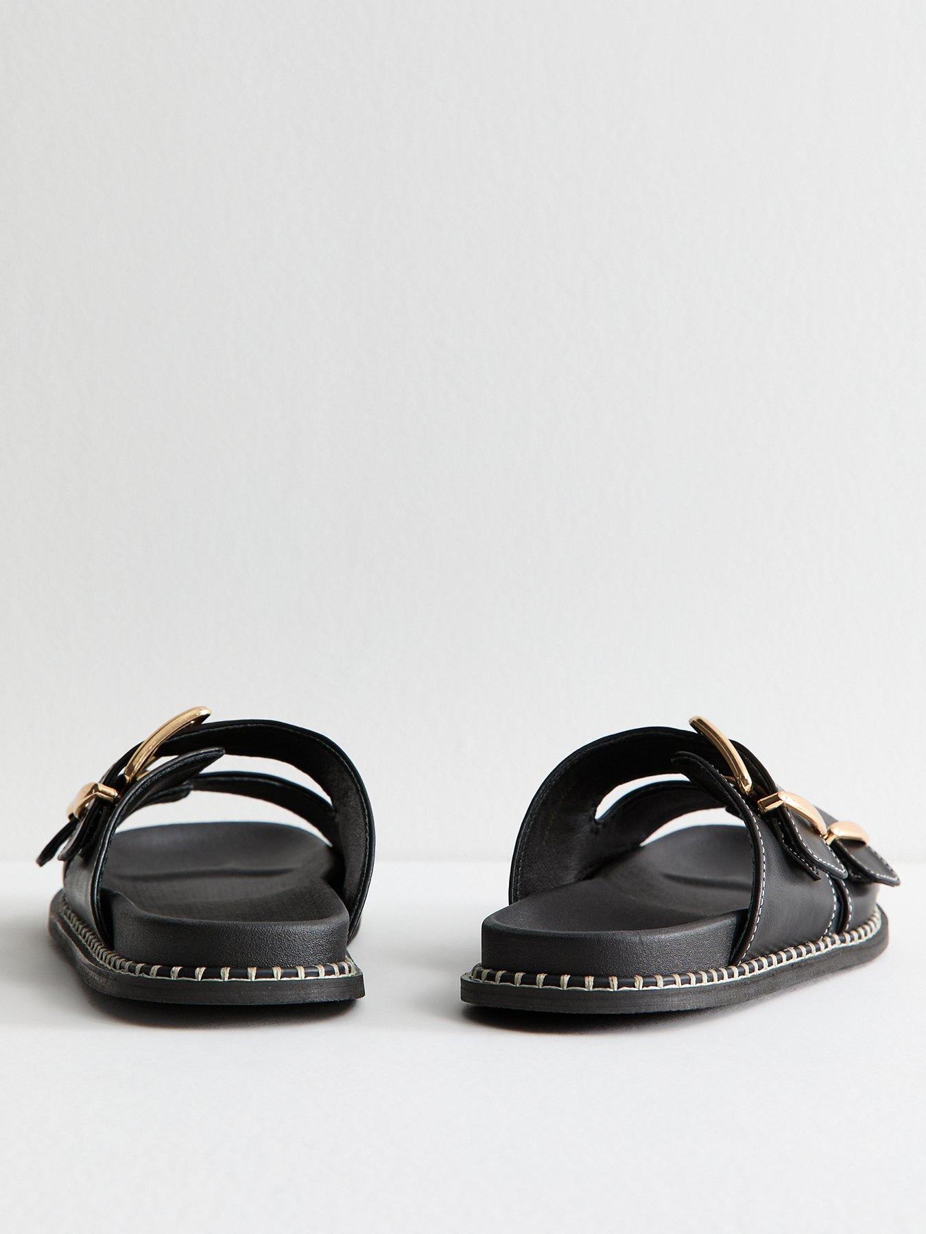  image of new-look-black-faux-leather-whipstitched-sole-sandals