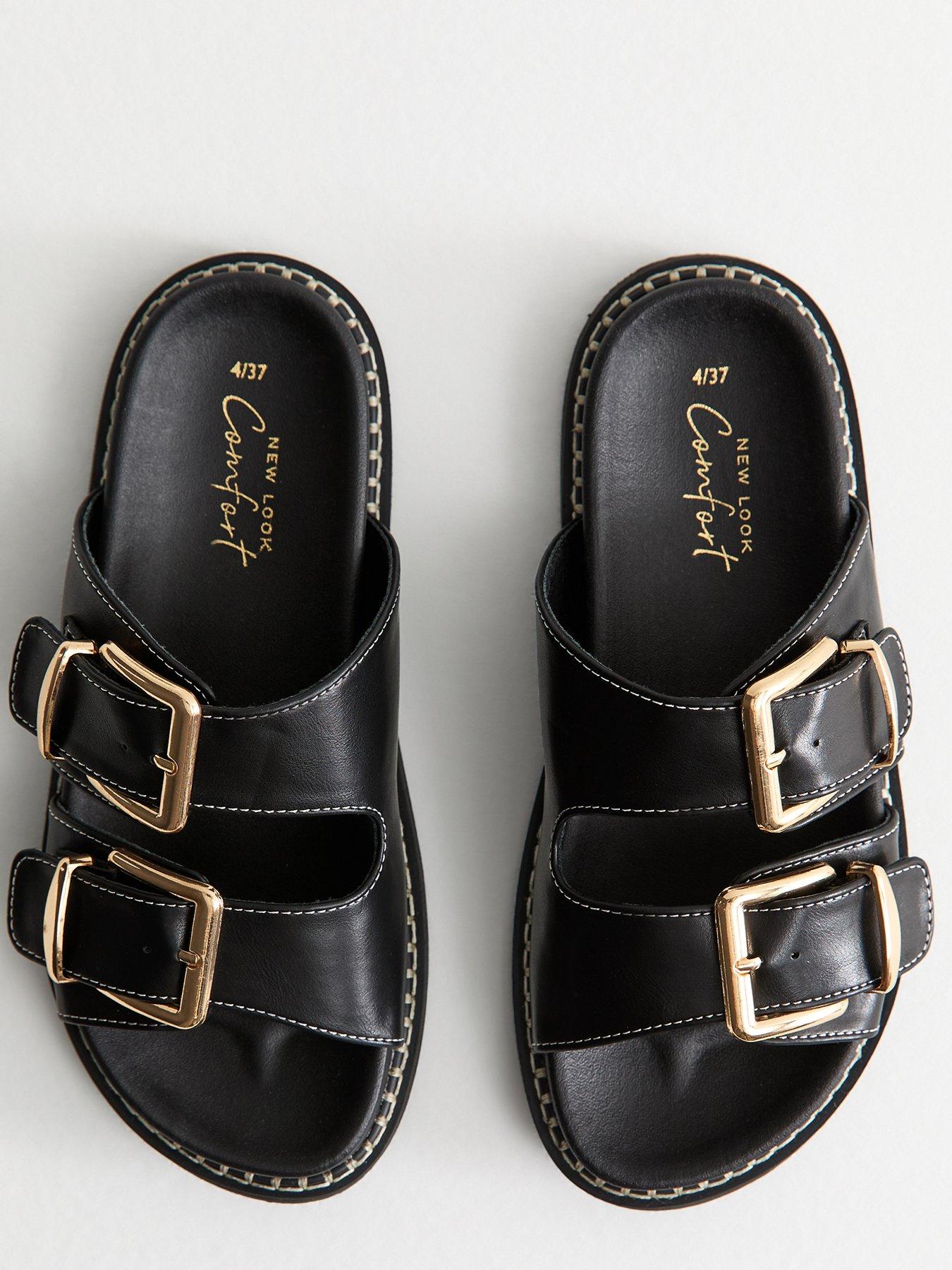  image of new-look-black-faux-leather-whipstitched-sole-sandals