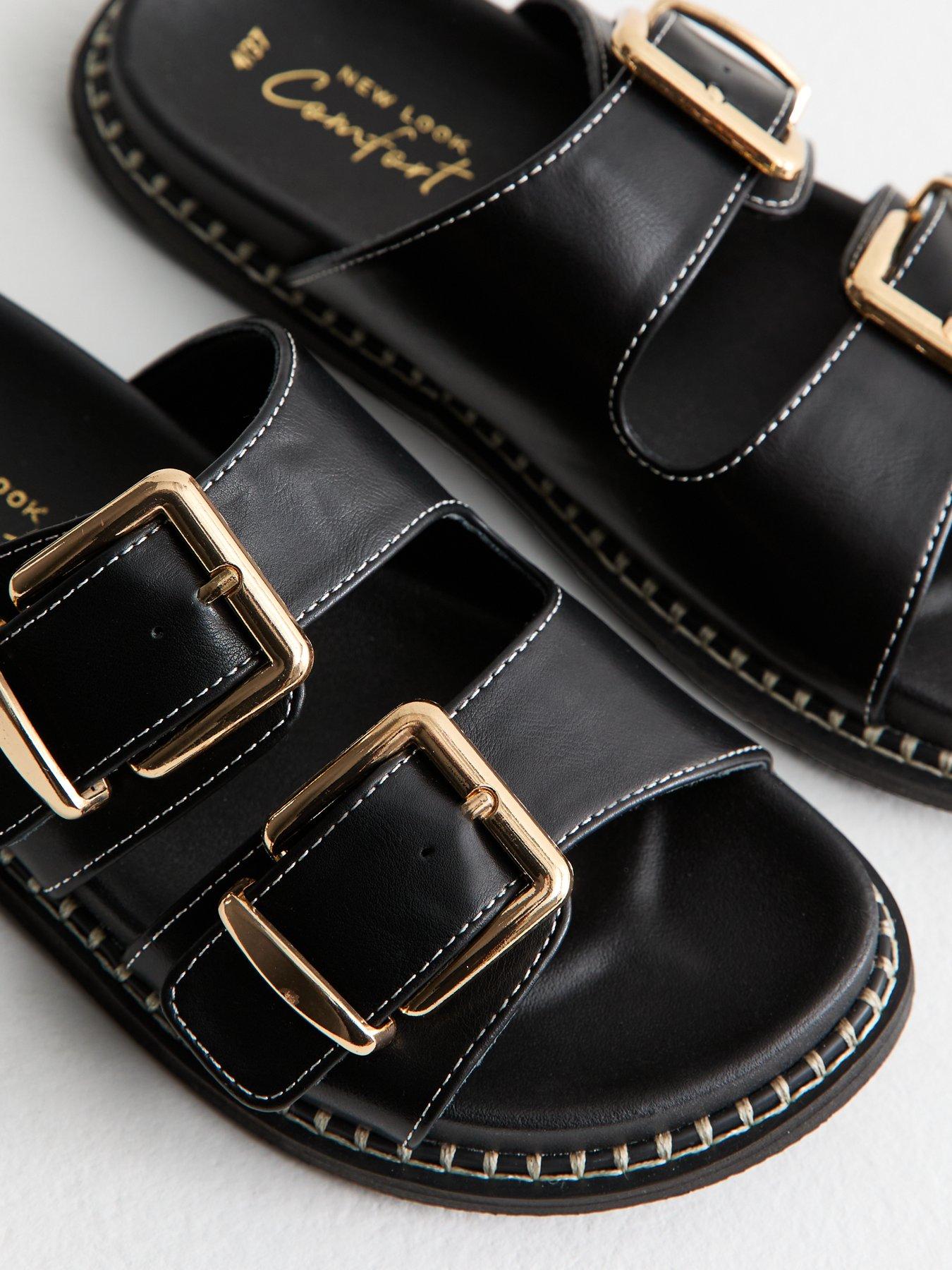  image of new-look-black-faux-leather-whipstitched-sole-sandals