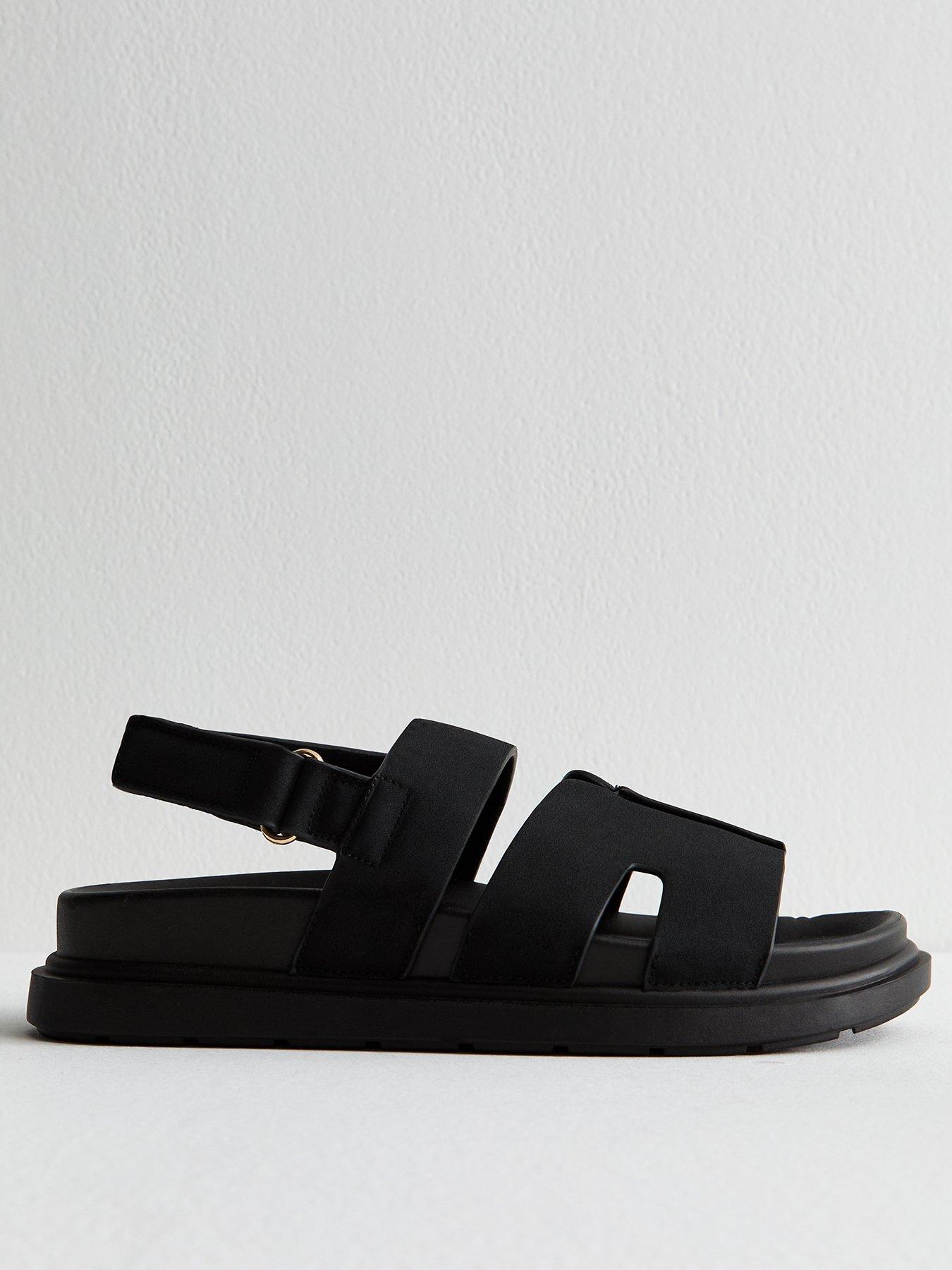  image of new-look-black-faux-suede-chunky-strap-sandals