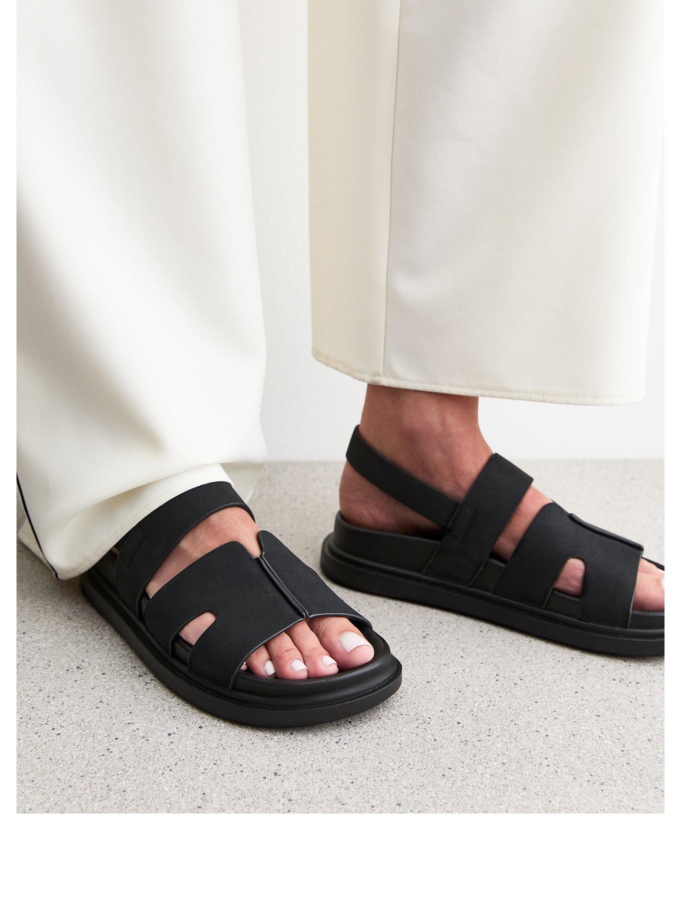  image of new-look-black-faux-suede-chunky-strap-sandals