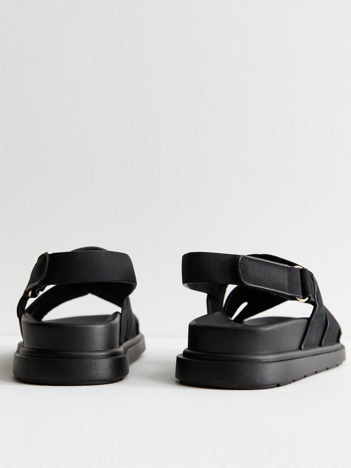  image of new-look-black-faux-suede-chunky-strap-sandals