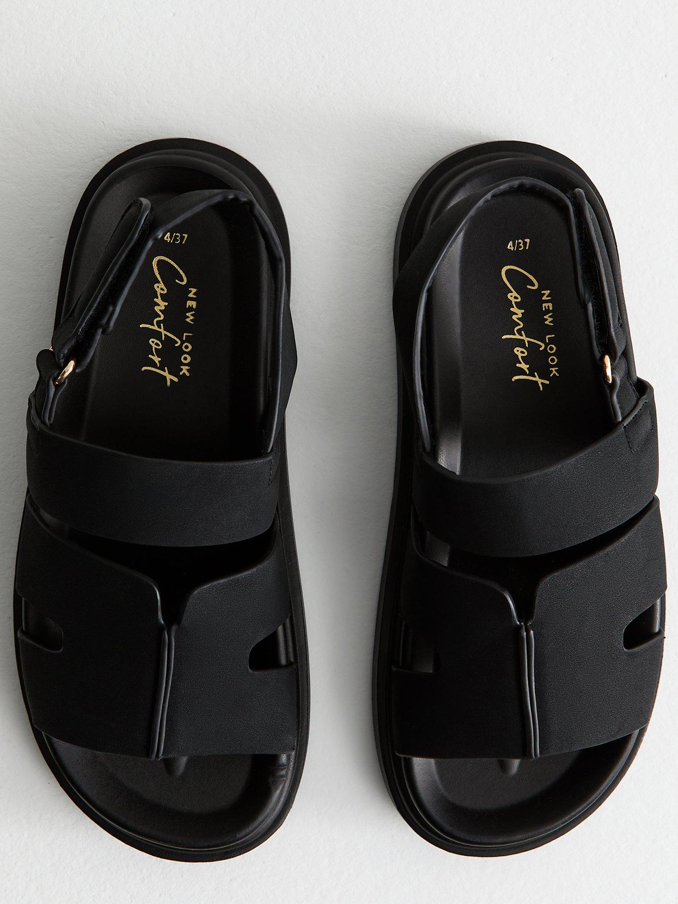  image of new-look-black-faux-suede-chunky-strap-sandals