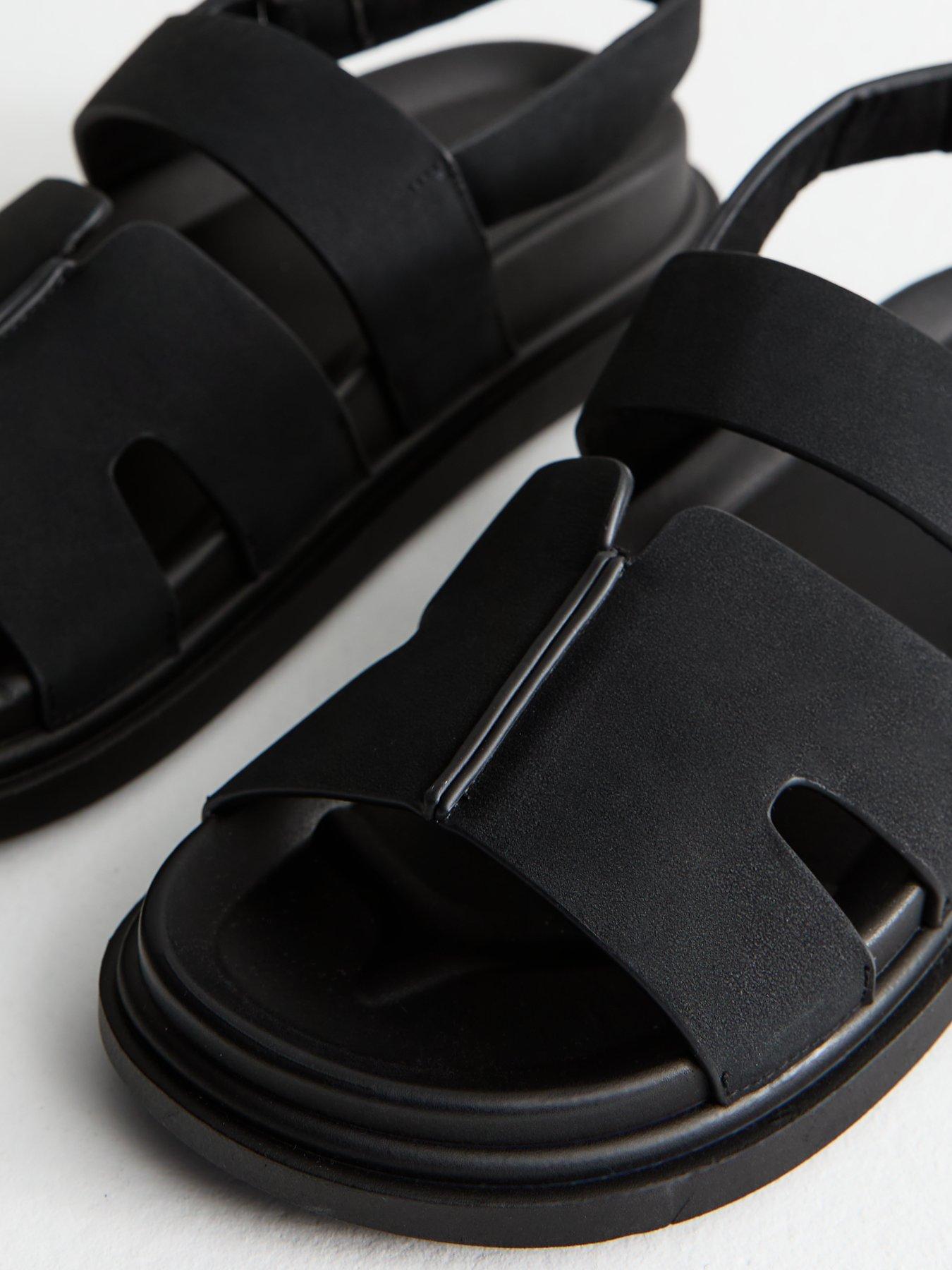  image of new-look-black-faux-suede-chunky-strap-sandals
