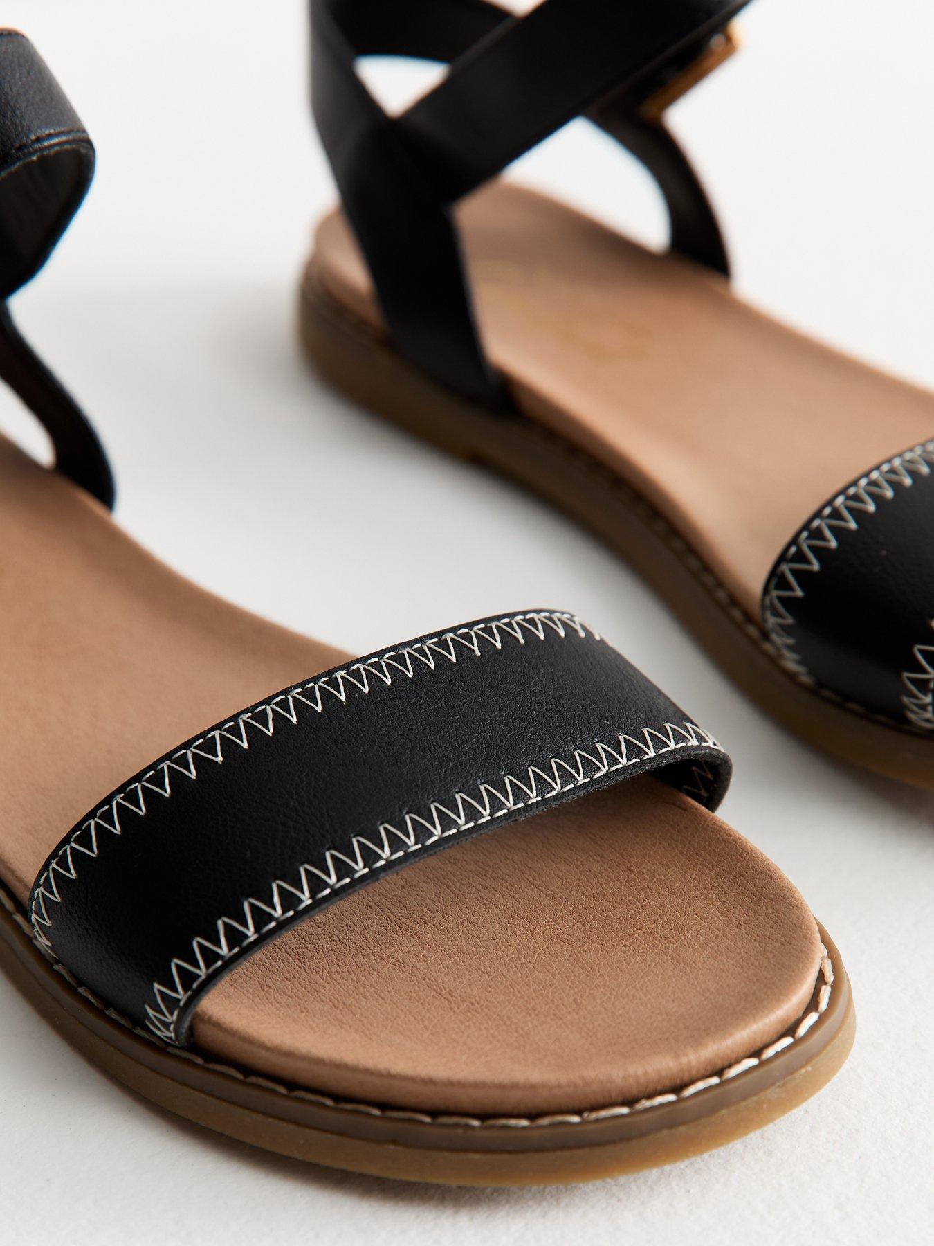  image of new-look-black-stitch-detail-open-toe-sandals