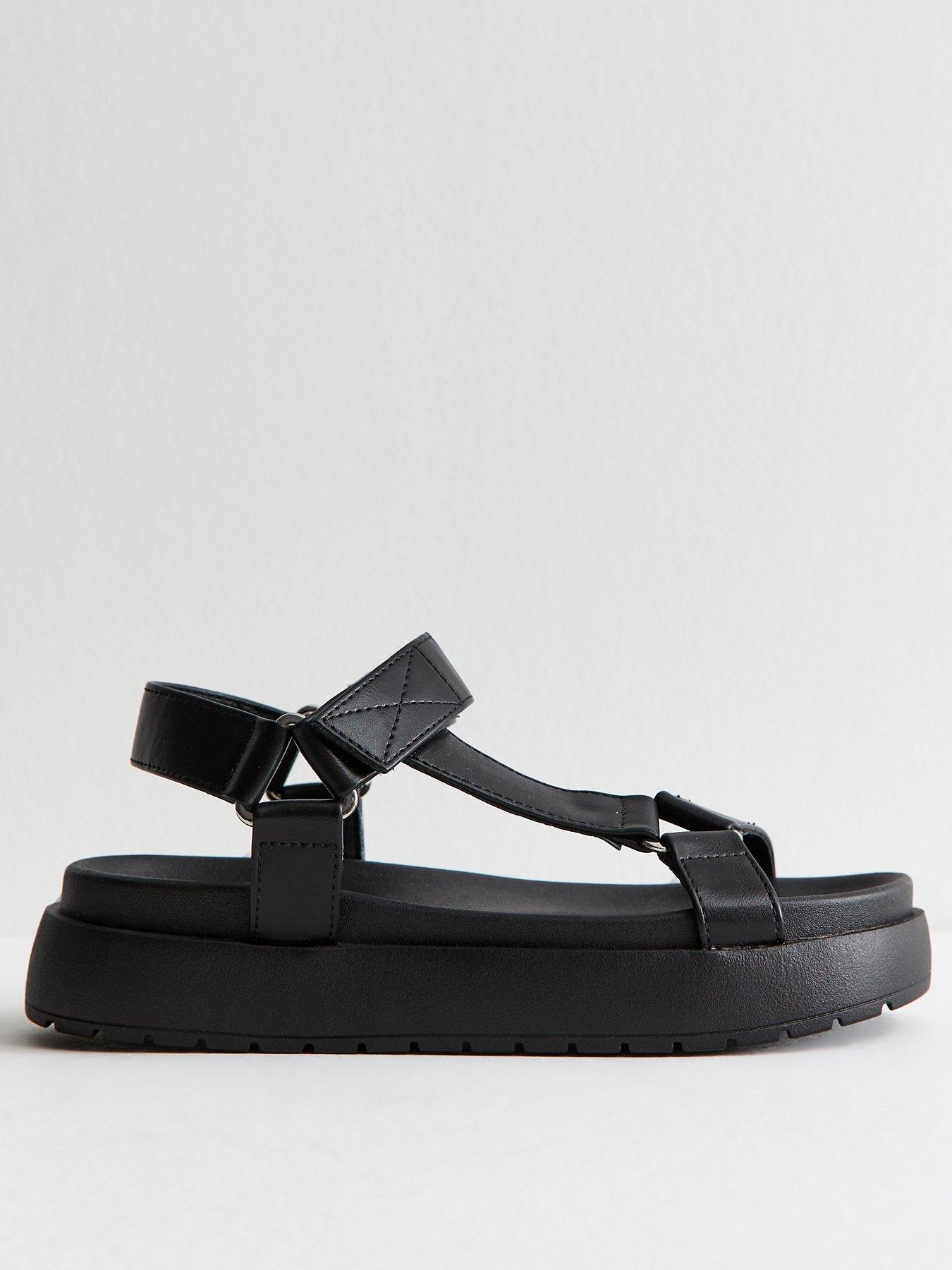 New Look Black Faux Leather Harness Strap Platform Sandals | Littlewoods