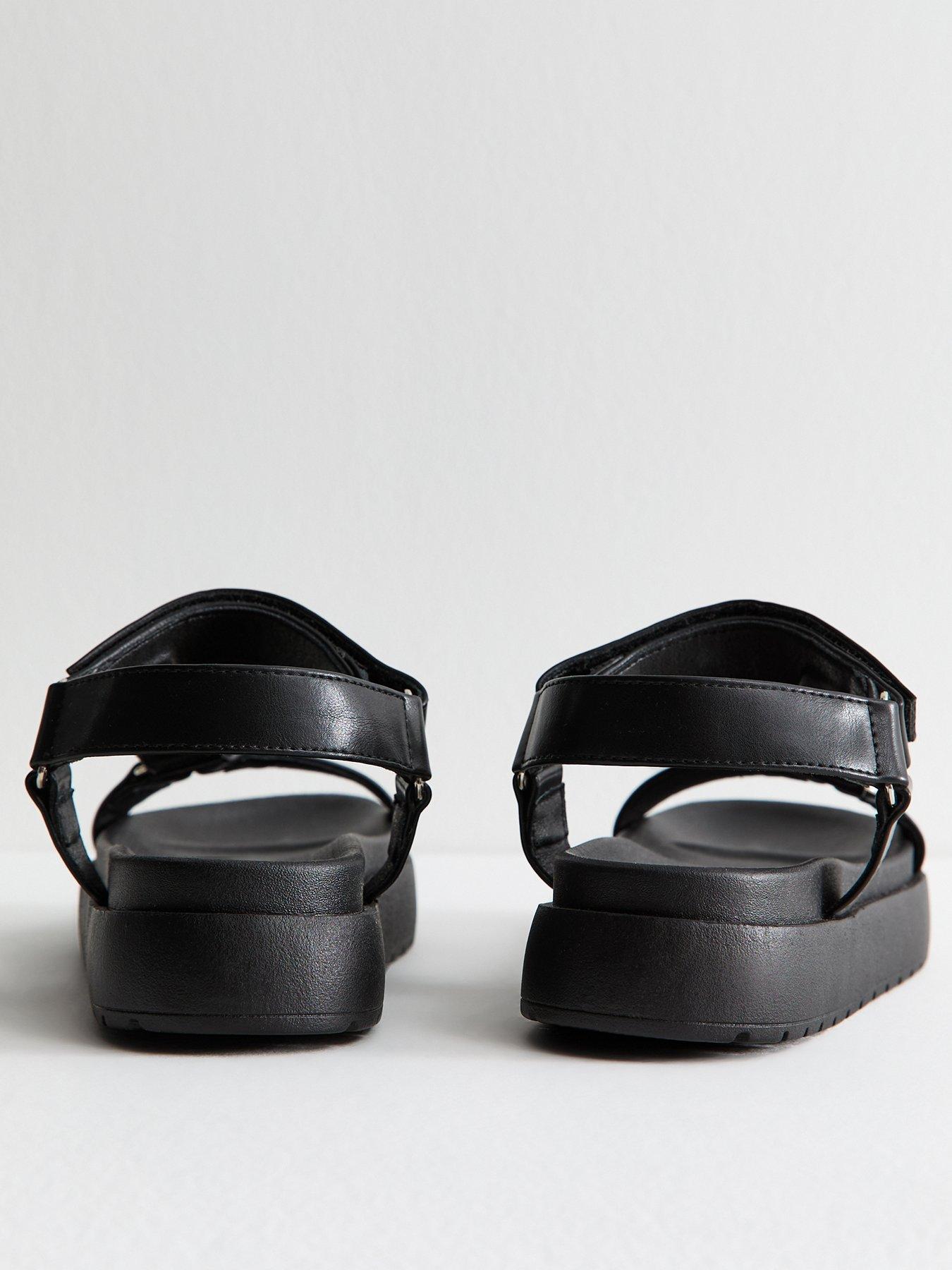 New Look Black Faux Leather Harness Strap Platform Sandals | Littlewoods