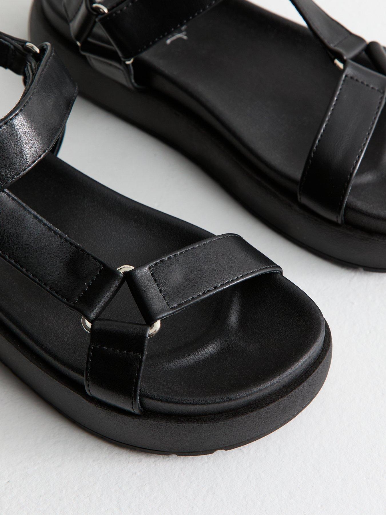  image of new-look-faux-leather-harness-strap-platform-sandals-black