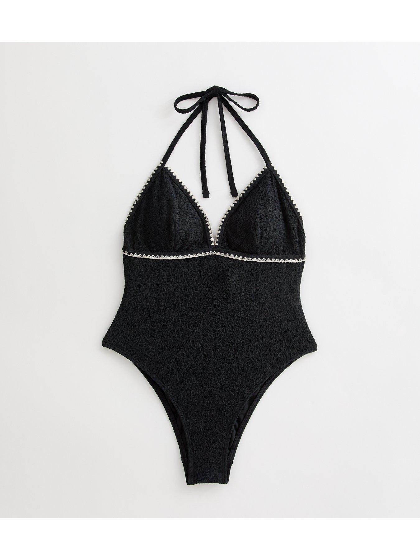  image of new-look-black-crinkle-texture-halterneck-swimsuit