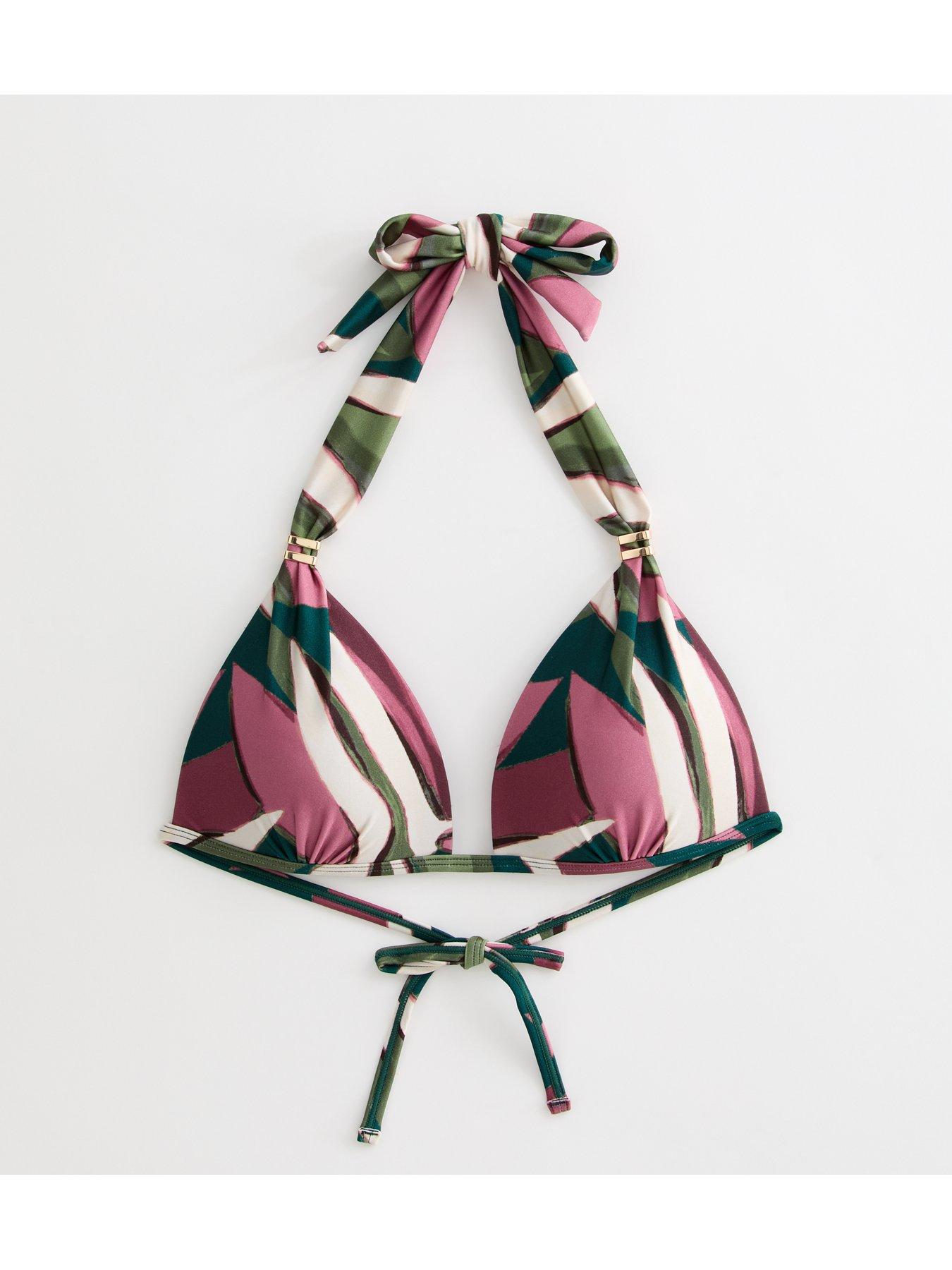  image of new-look-lift-amp-shape-floral-print-halterneck-bikini-top-nbsp--green