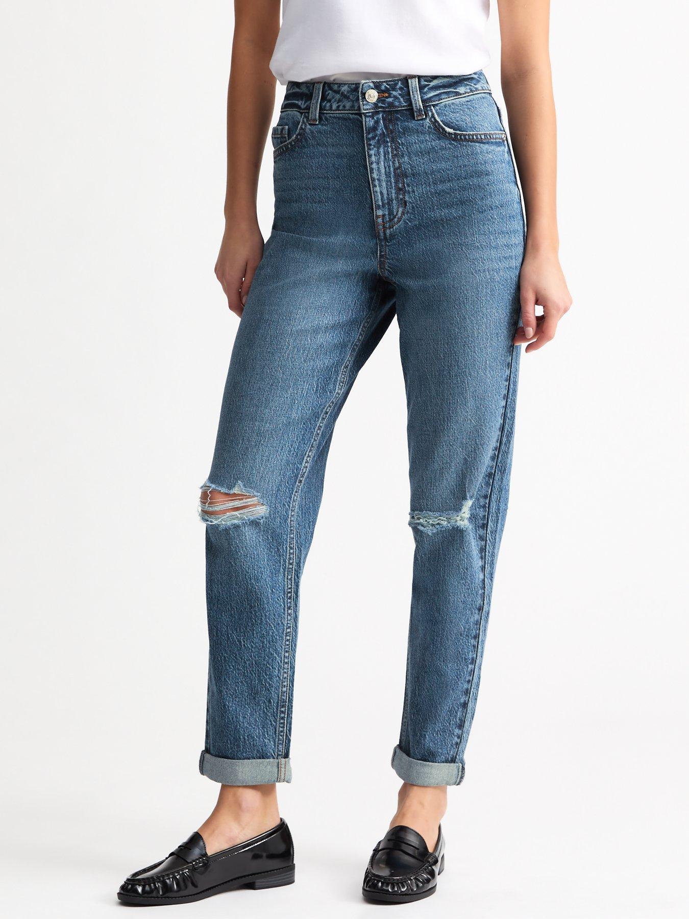 undefined Blue Ripped Mom Jeans