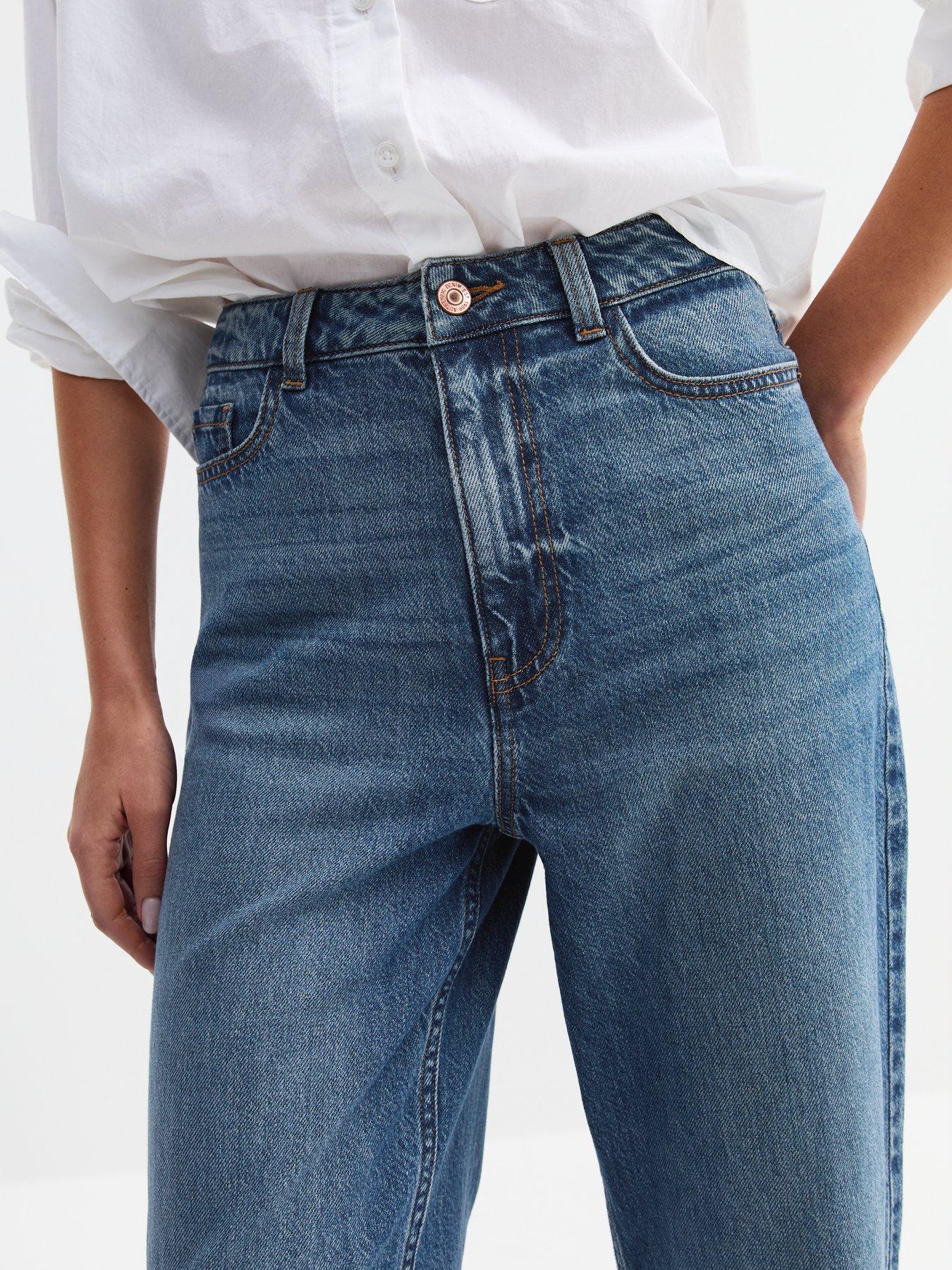 Image 4 of 5 of New Look Blue Adalae High Waisted Wide Leg Jeans