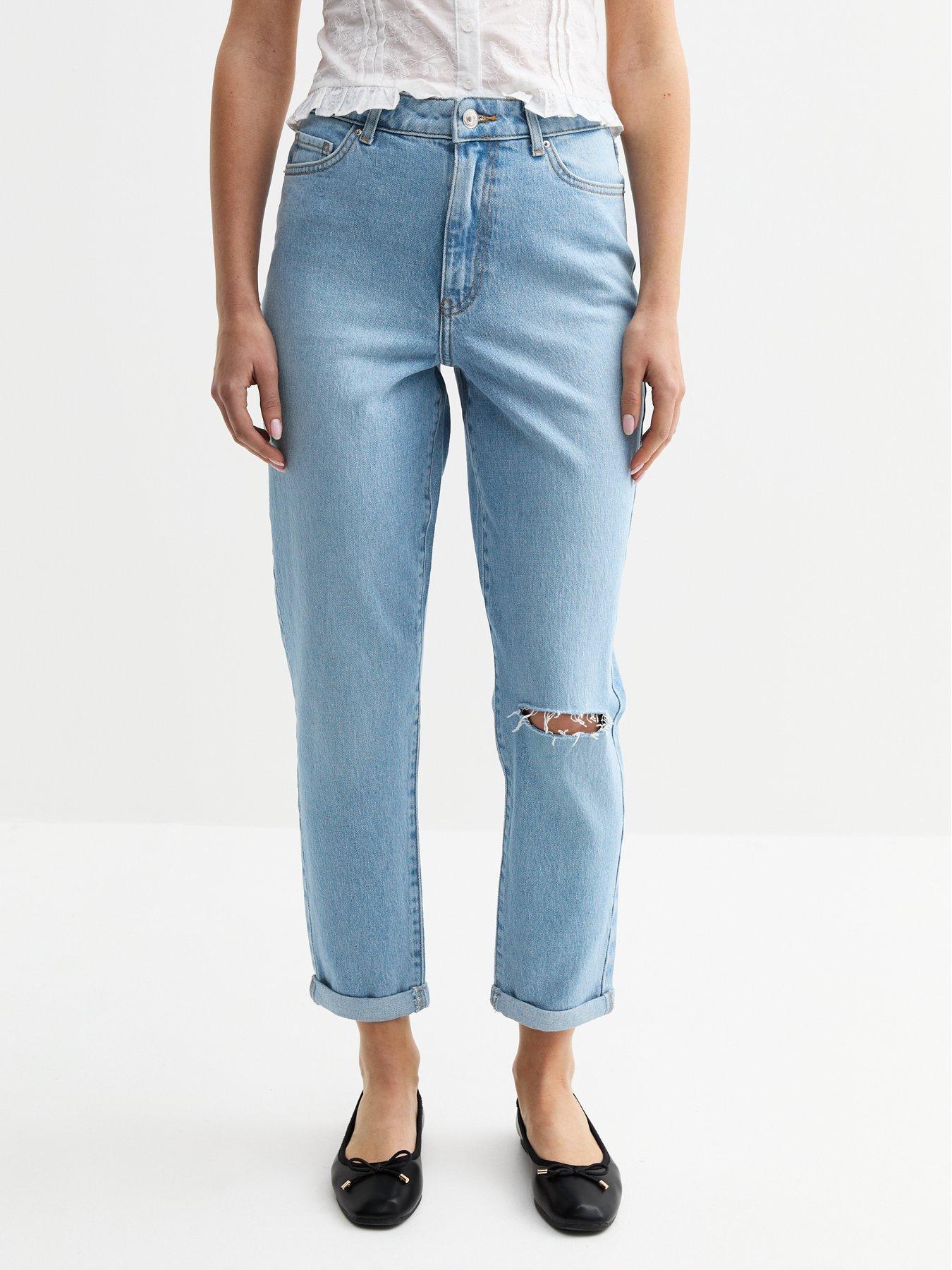 New Look Light Blue Tori Ripped Knee Cropped Jeans