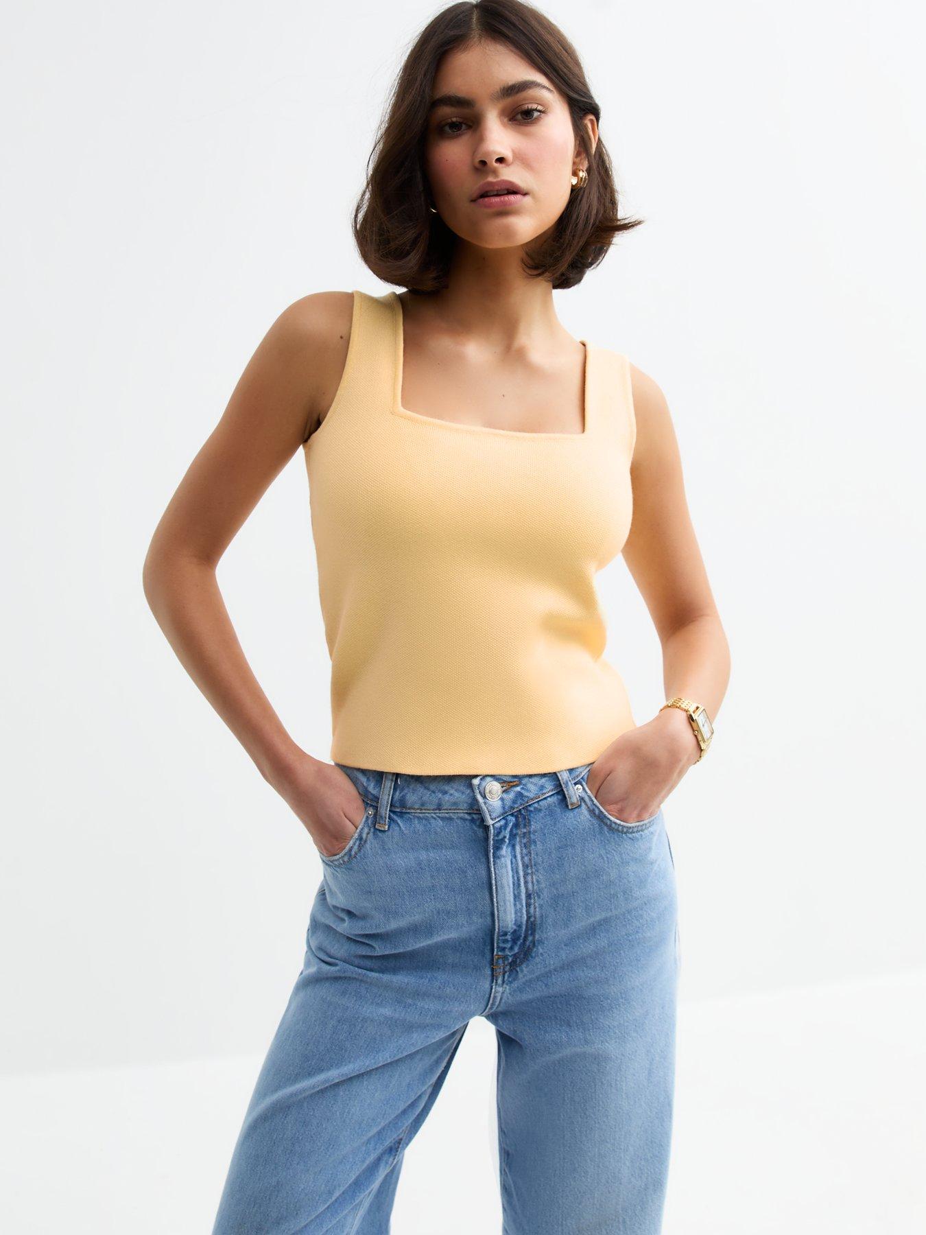 new-look-yellow-square-neck-knit-vest