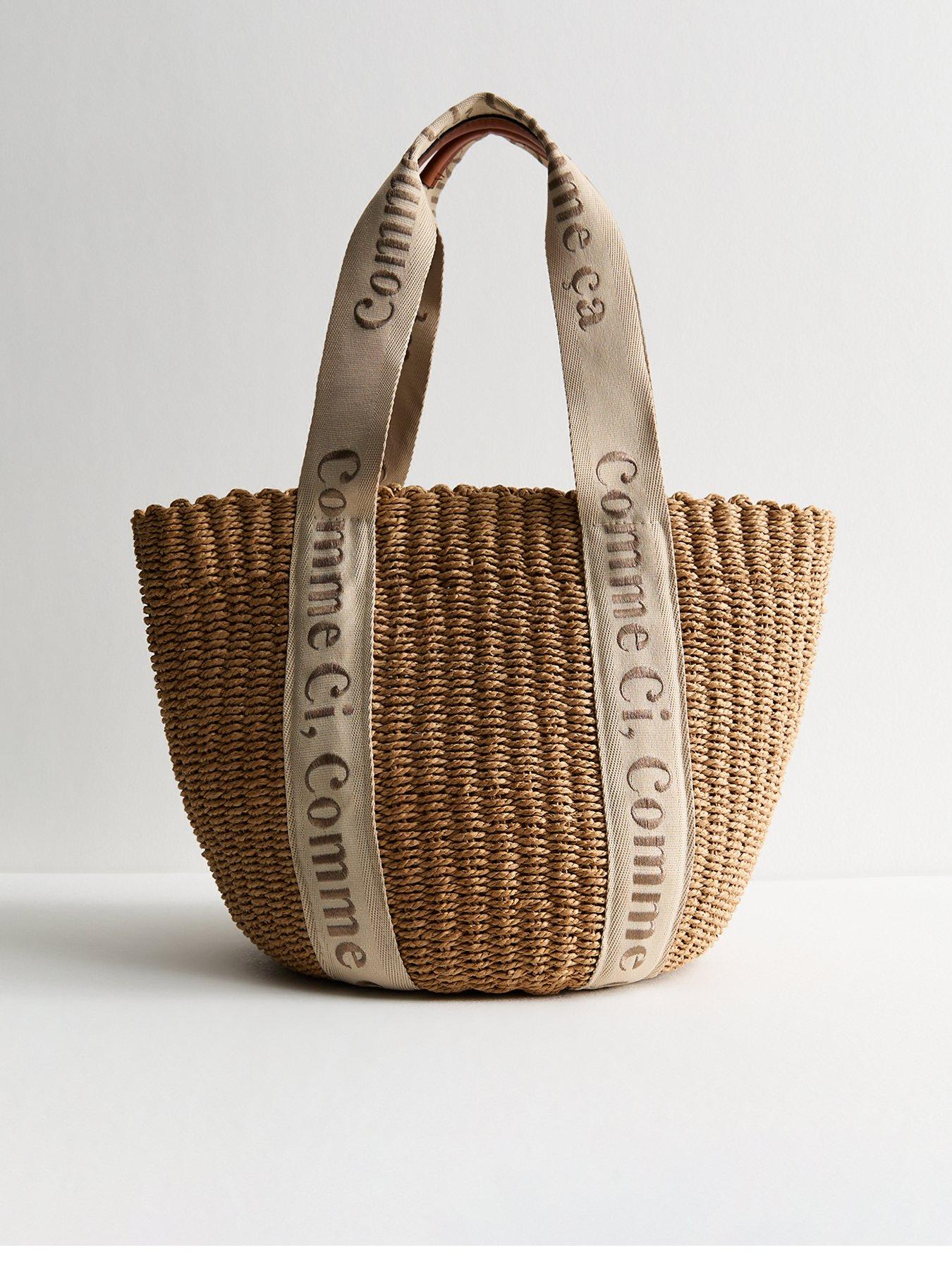 front image of new-look-stone-woven-basket-tote-bag