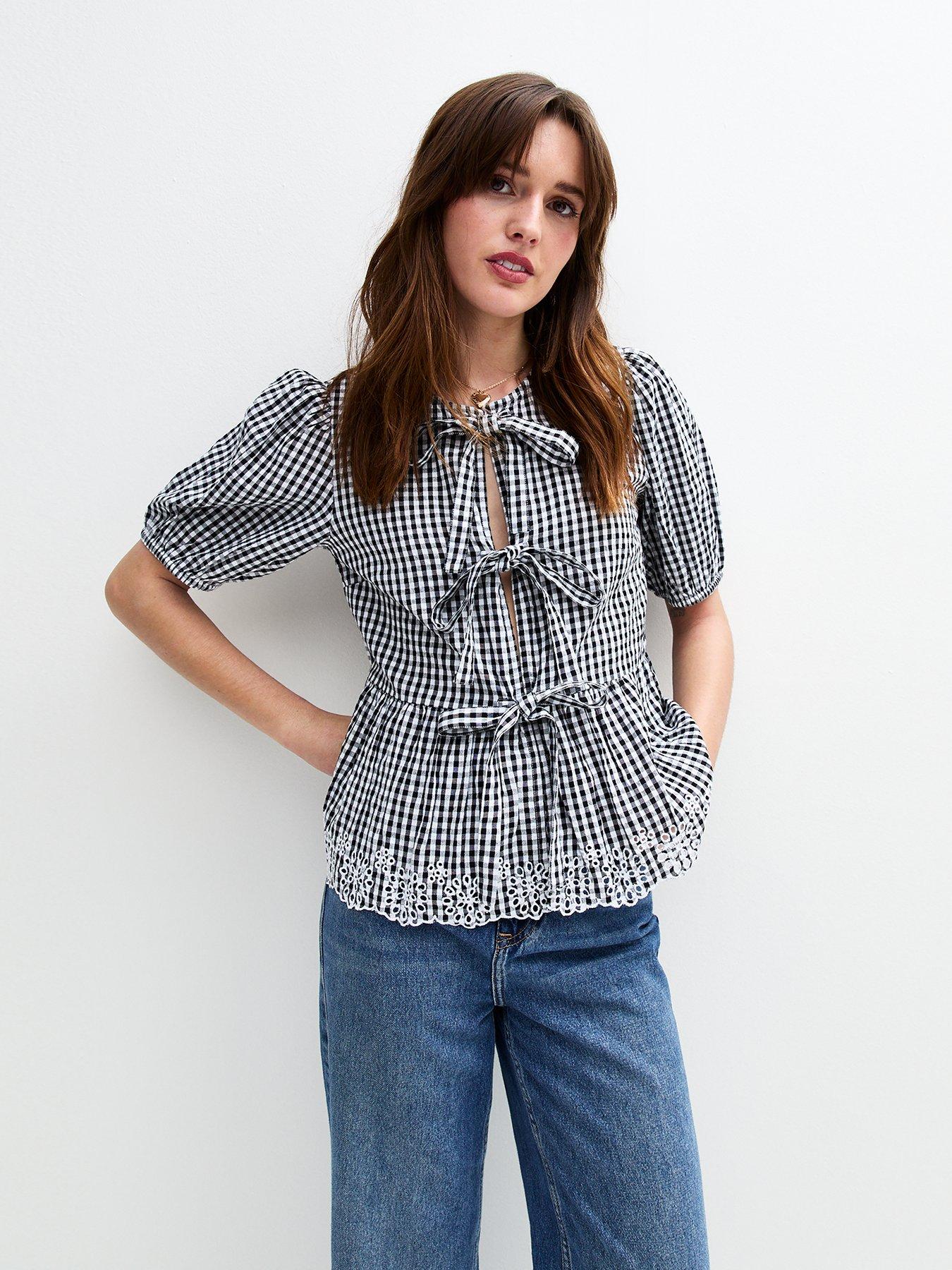 new-look-black-gingham-tie-front-short-sleeve-shirt
