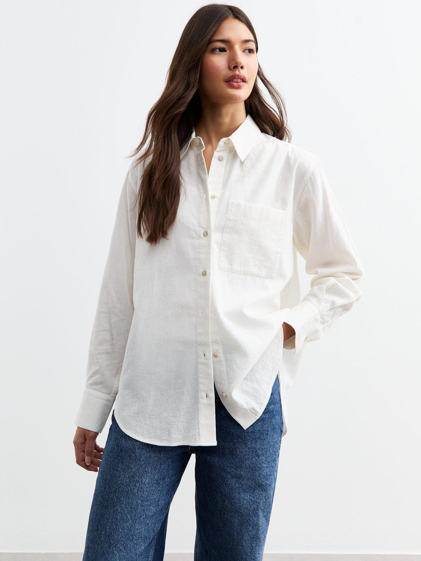  image of new-look-white-long-sleeve-cotton-linen-shirt