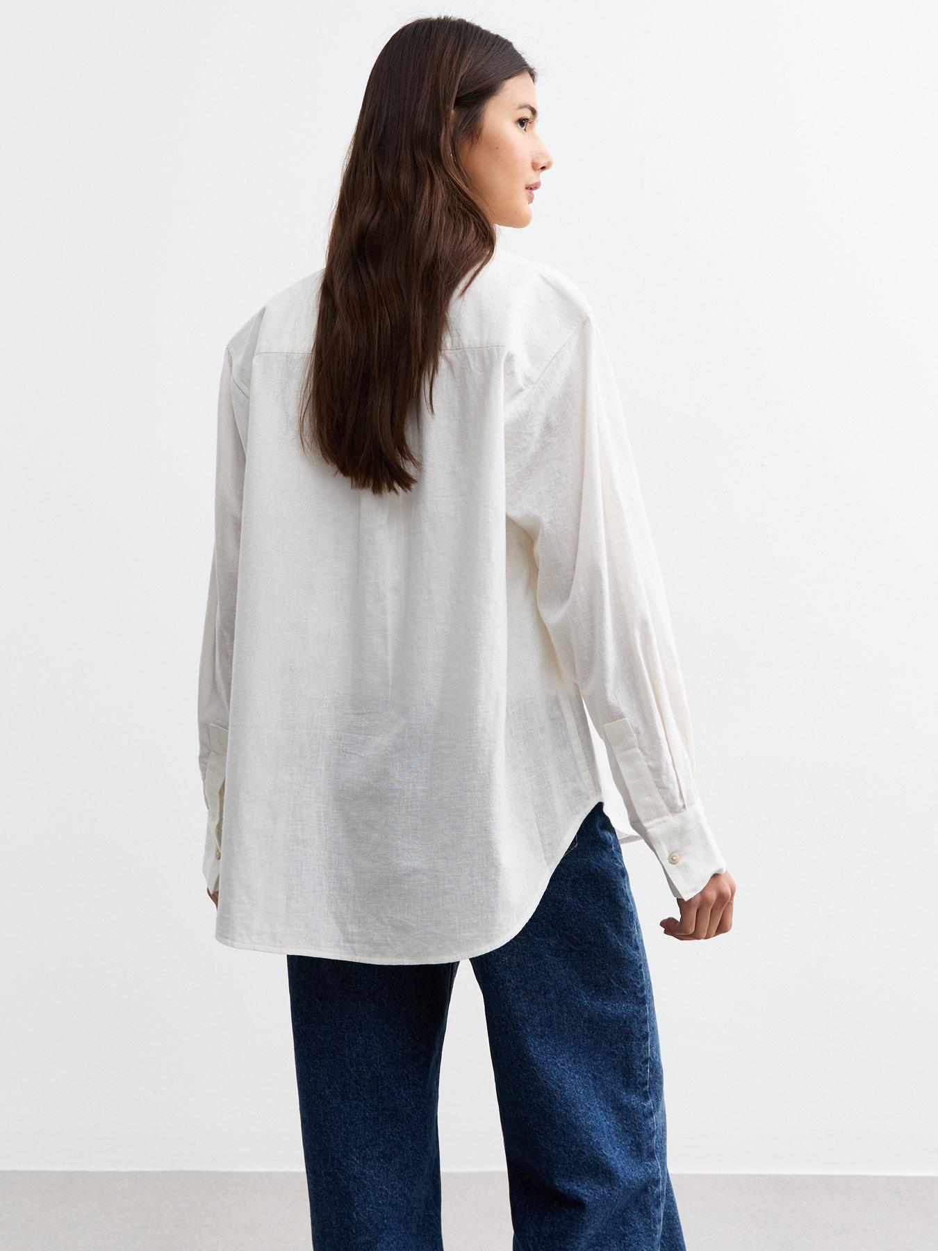  image of new-look-white-long-sleeve-cotton-linen-shirt